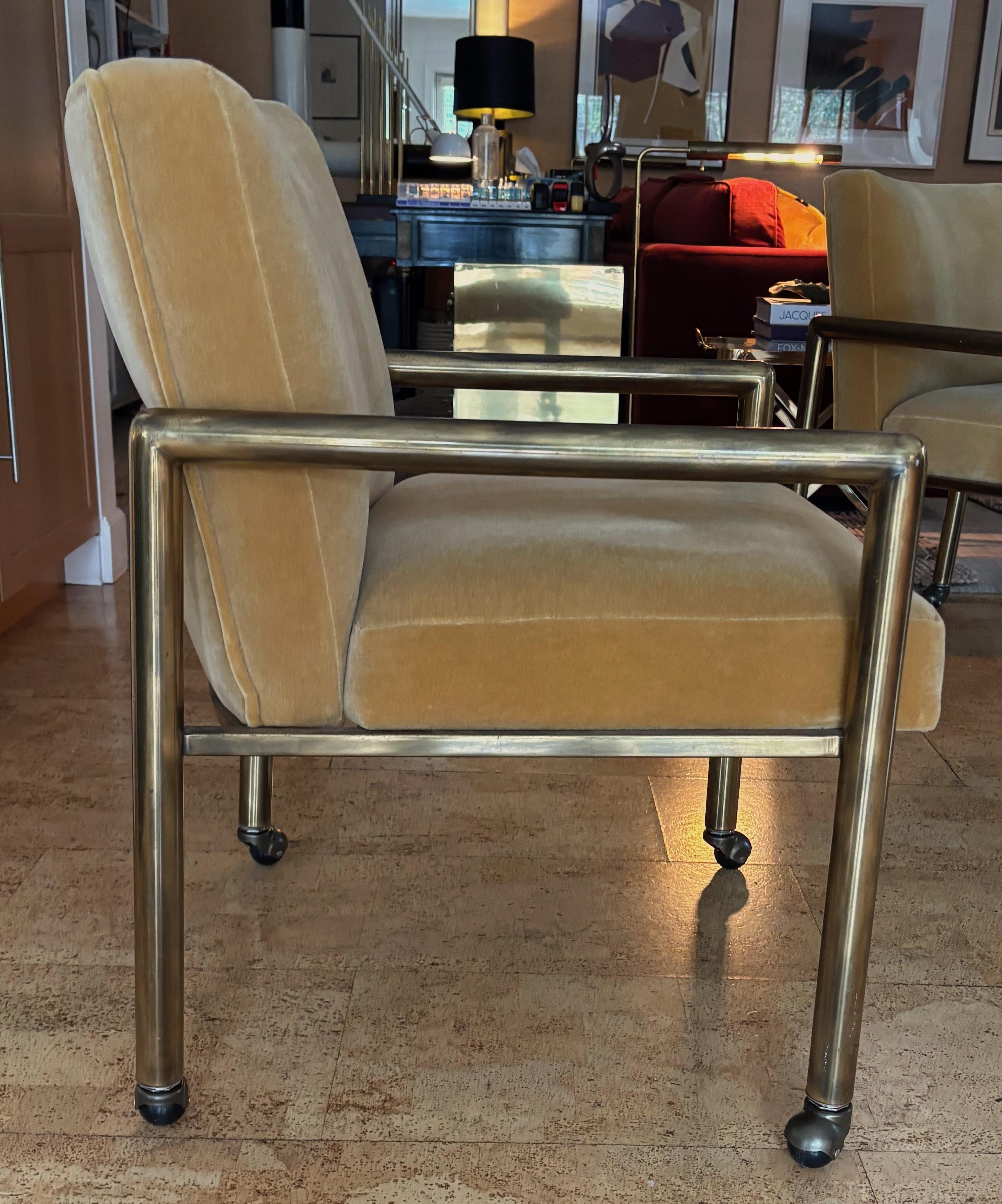 Mid-Century Modern Set of Four Brass Dining Chairs on Casters by Mastercraft For Sale