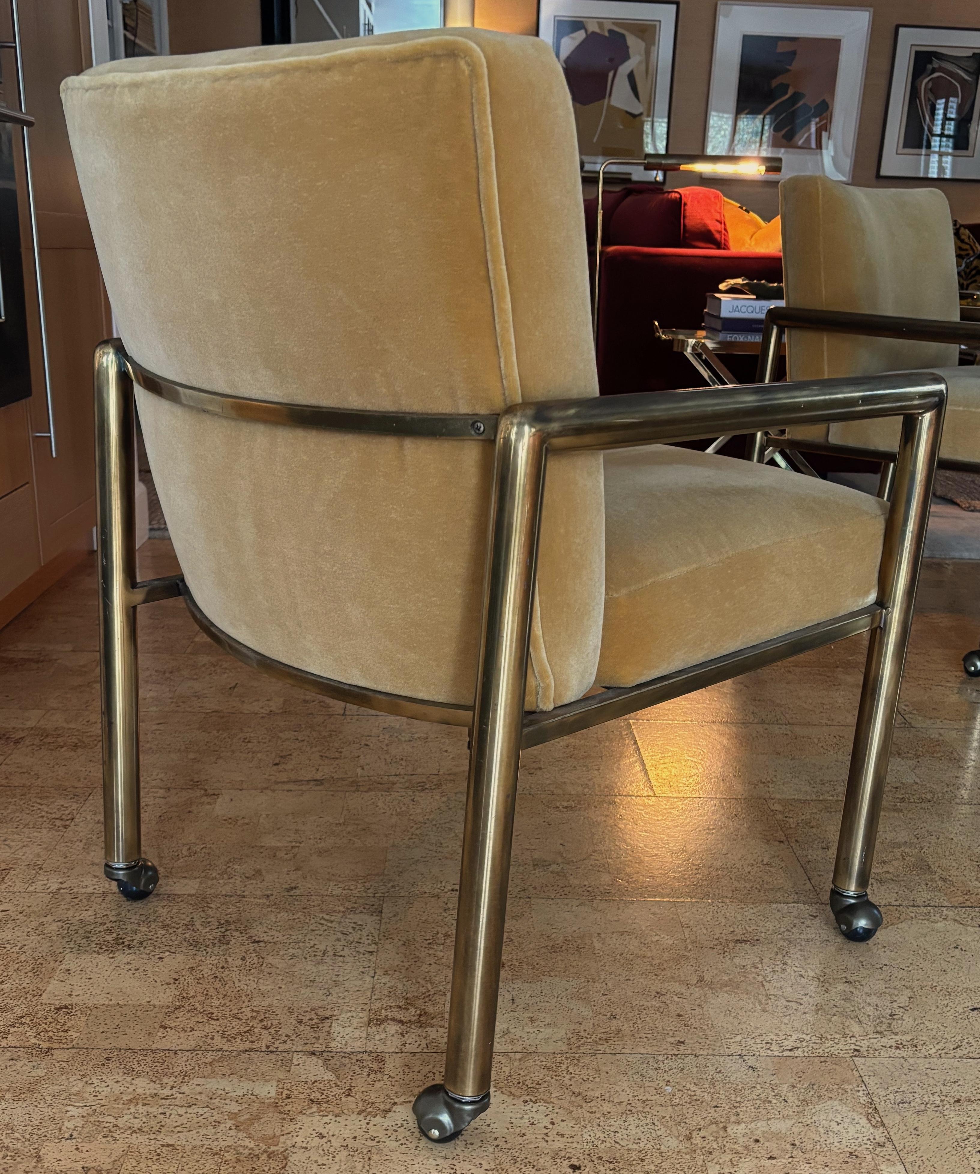 American Set of Four Brass Dining Chairs on Casters by Mastercraft For Sale