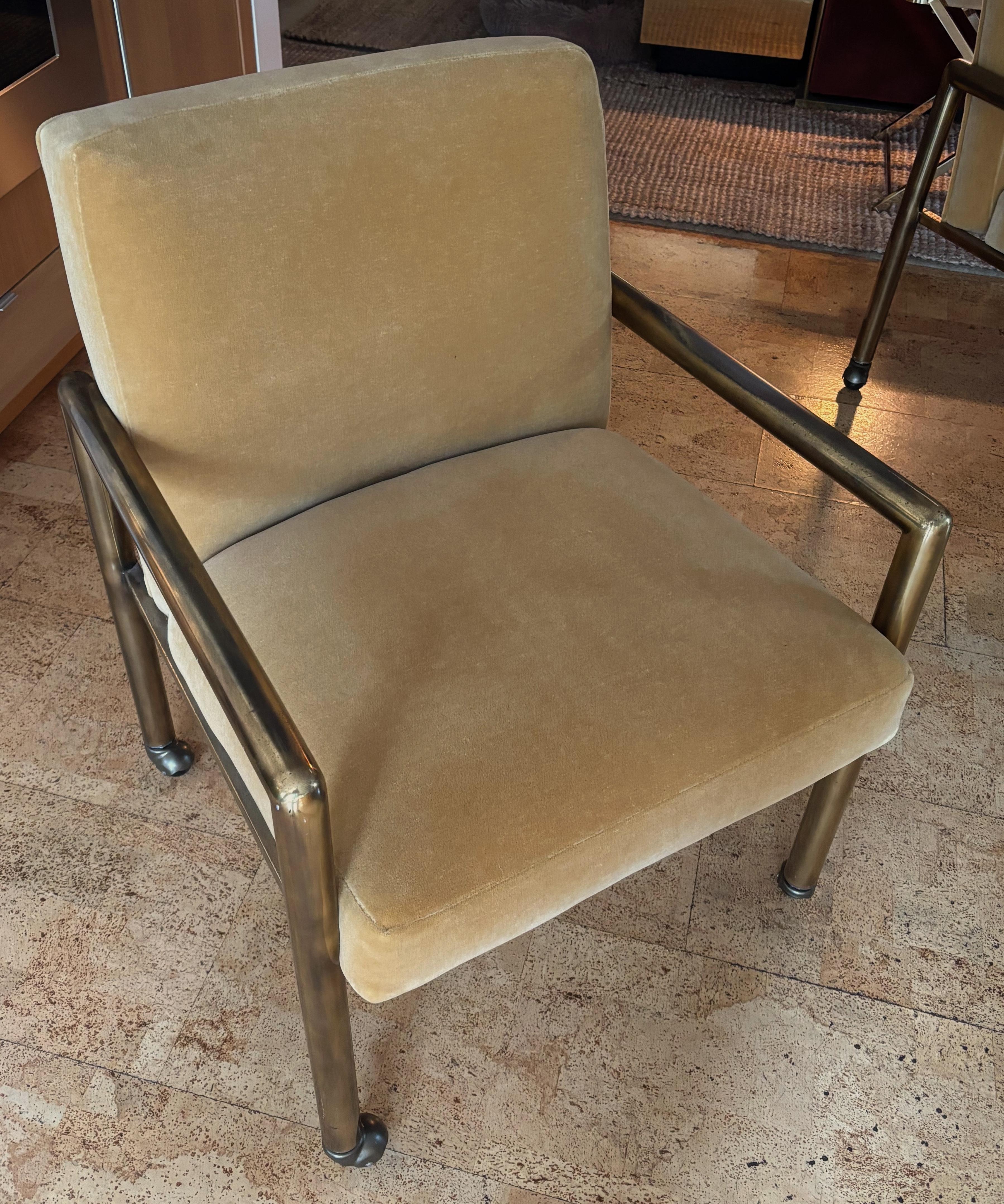 Plated Set of Four Brass Dining Chairs on Casters by Mastercraft For Sale