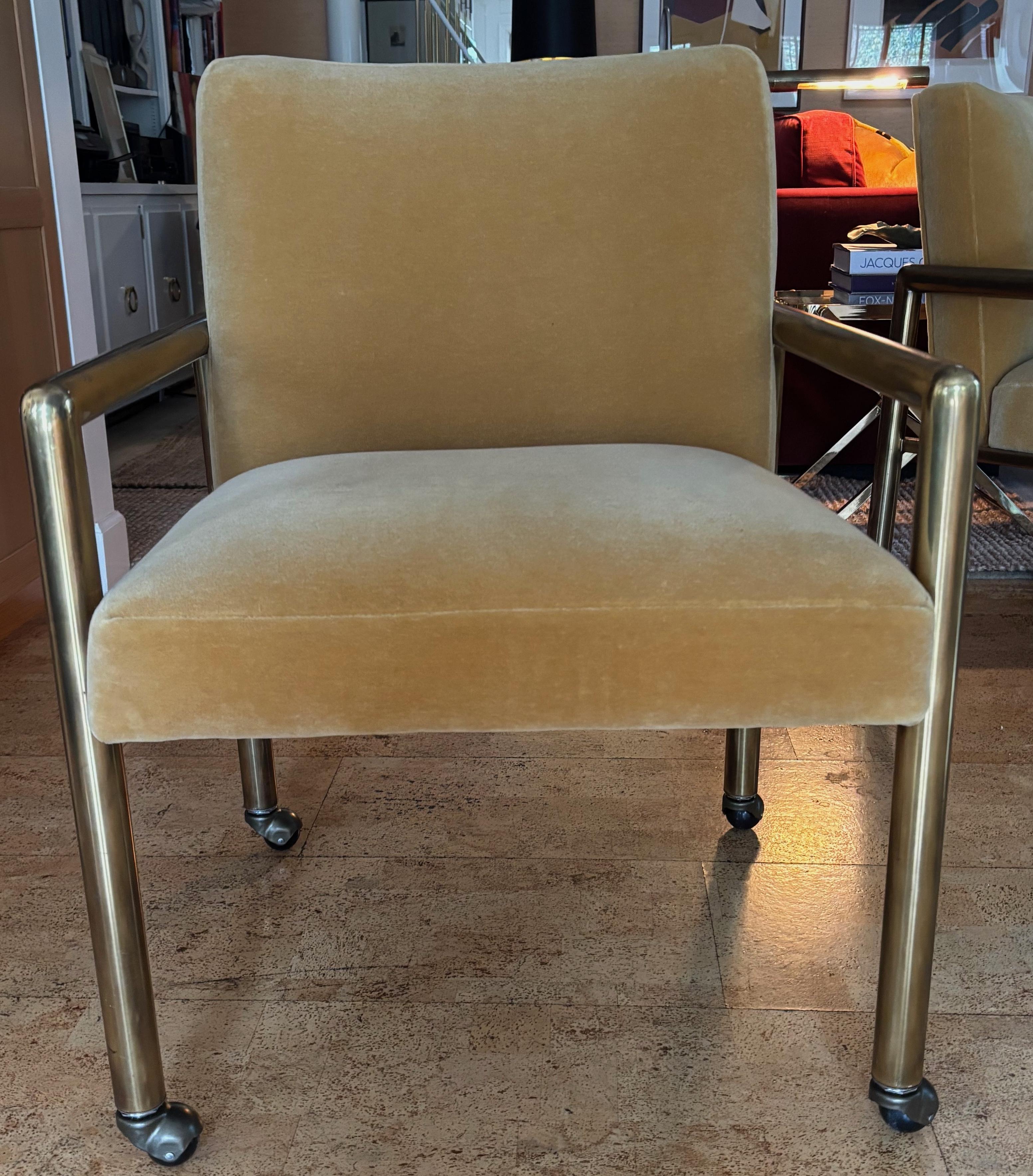 Steel Set of Four Brass Dining Chairs on Casters by Mastercraft For Sale