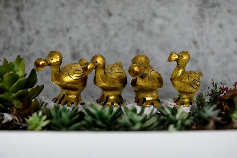 Set of Four Brass Dodo Bird Figurine Family 1960s MidCentury Modern