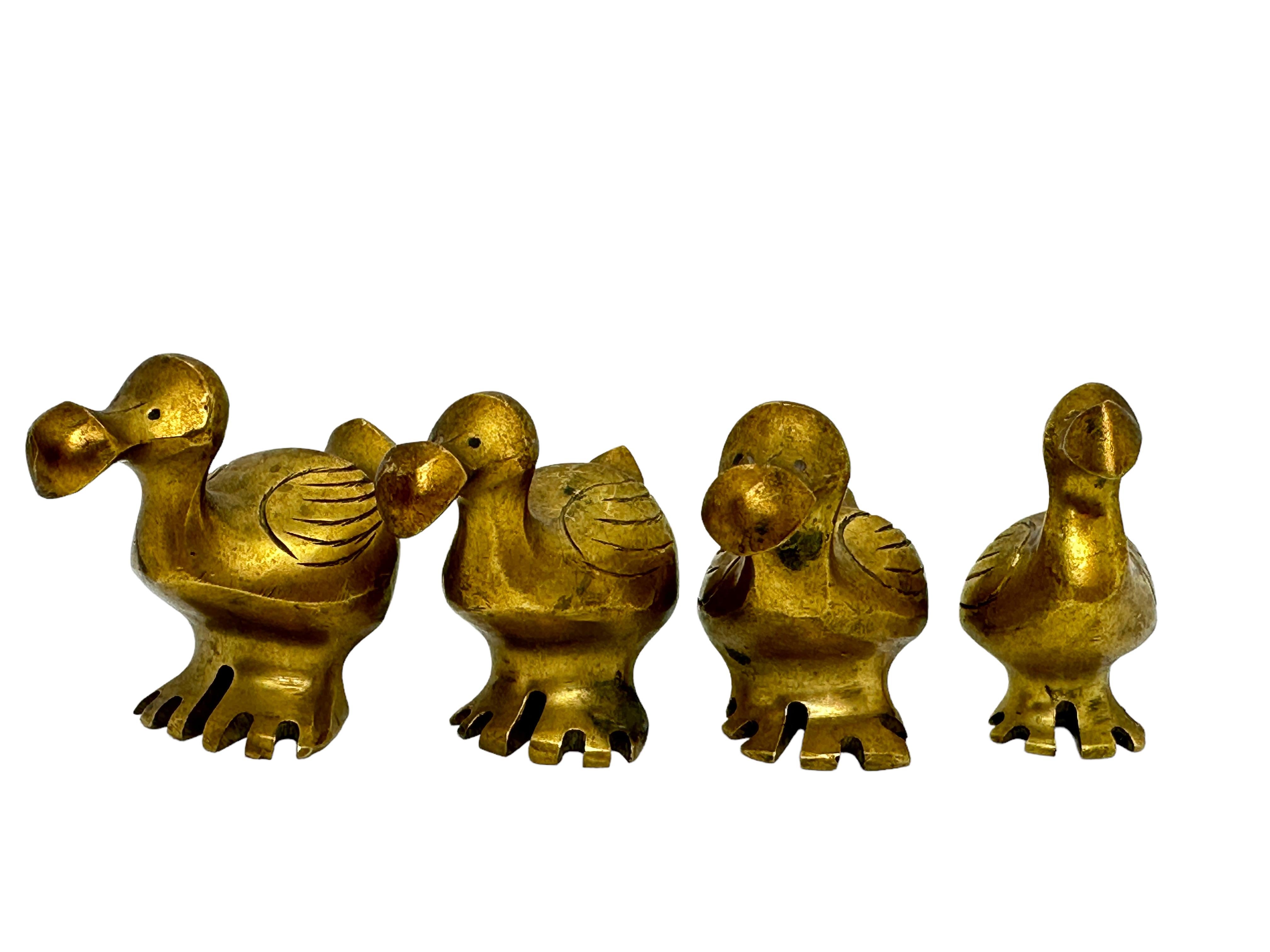 Mauritian Set of Four Brass Dodo Bird Figurine Family 1960s Mid-Century Modern, Mauritius