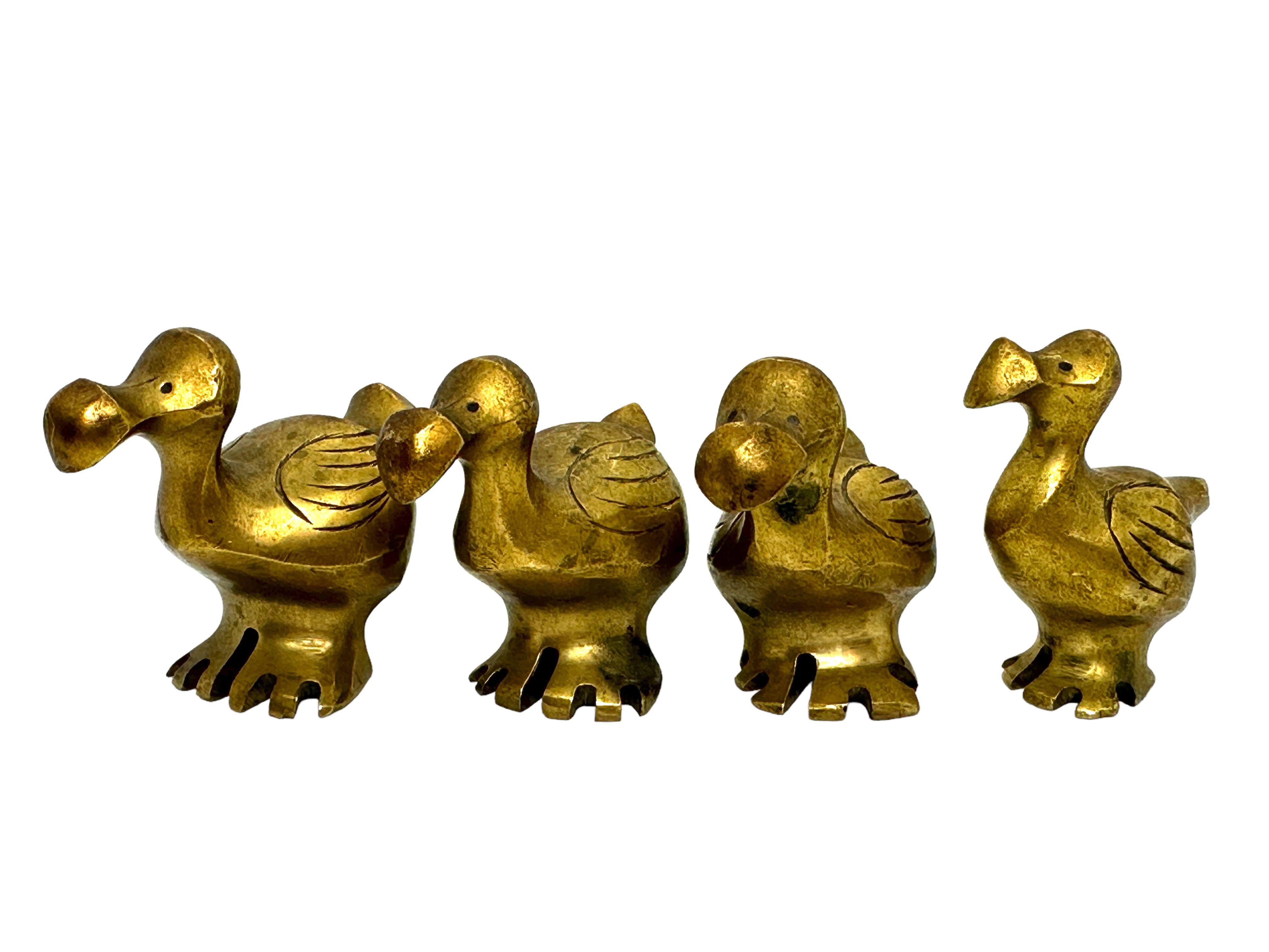Mid-20th Century Set of Four Brass Dodo Bird Figurine Family 1960s Mid-Century Modern, Mauritius