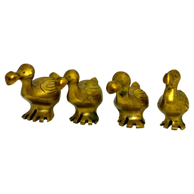 Set of Four Brass Dodo Bird Figurine Family 1960s MidCentury Modern