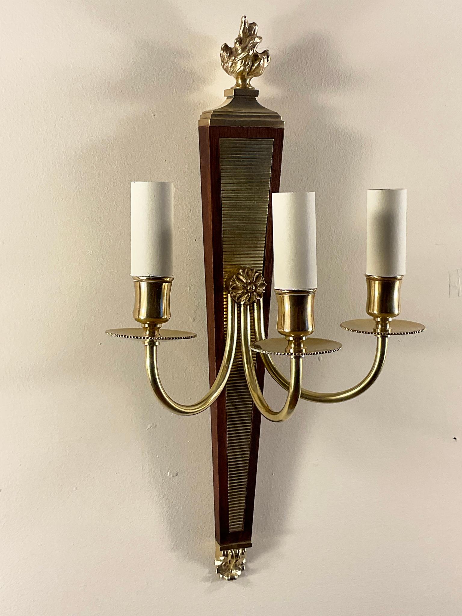 Set of Four brass Neoclasical Sconces Attributed to André Arbus 1940s France For Sale 3