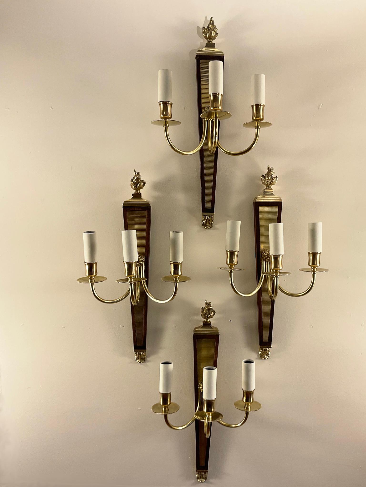 Set of Four brass Neoclasical Sconces Attributed to André Arbus 1940s France For Sale 4
