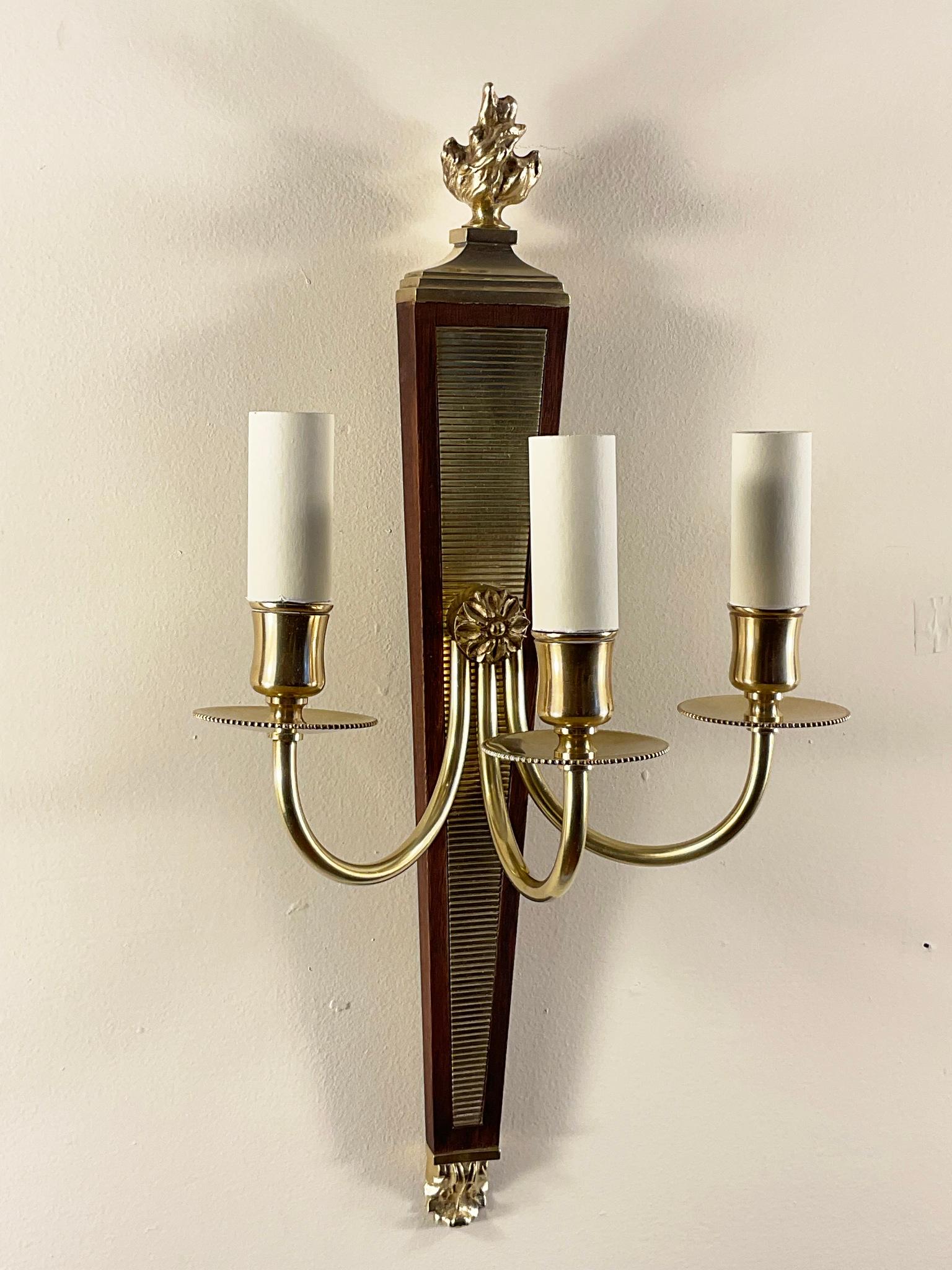French Set of Four brass Neoclasical Sconces Attributed to André Arbus 1940s France For Sale