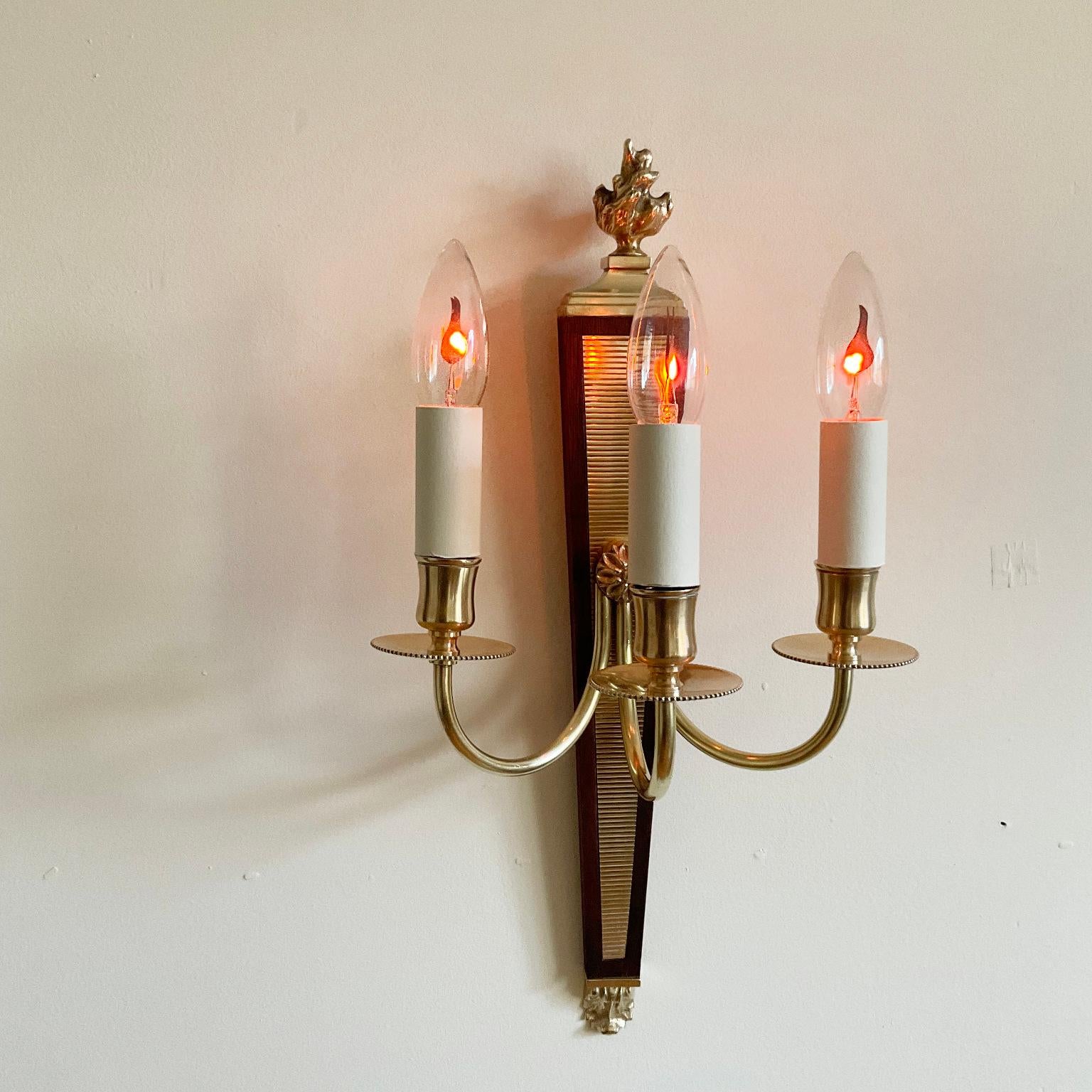 Cast Set of Four brass Neoclasical Sconces Attributed to André Arbus 1940s France For Sale