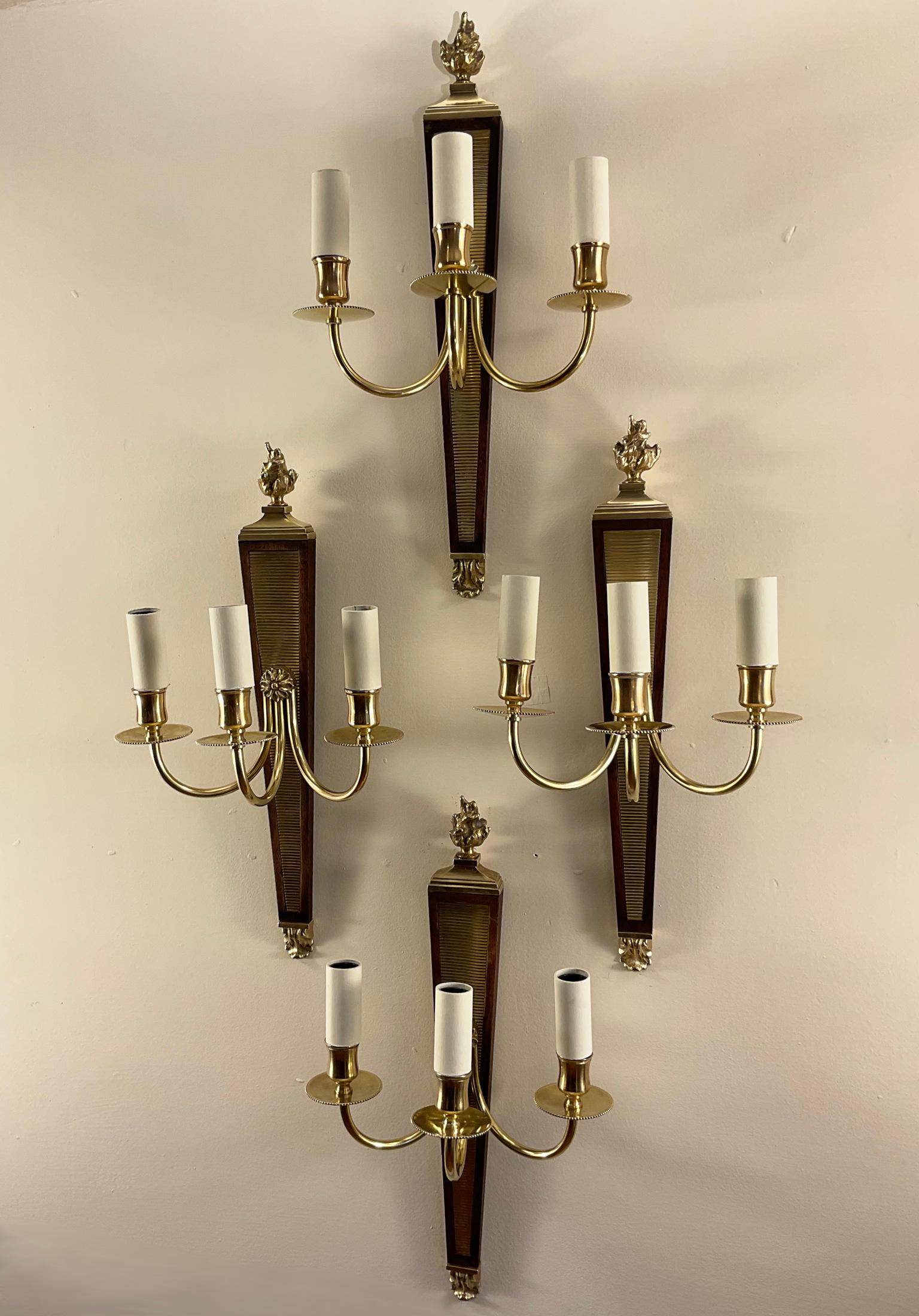 Mid-20th Century Set of Four brass Neoclasical Sconces Attributed to André Arbus 1940s France For Sale