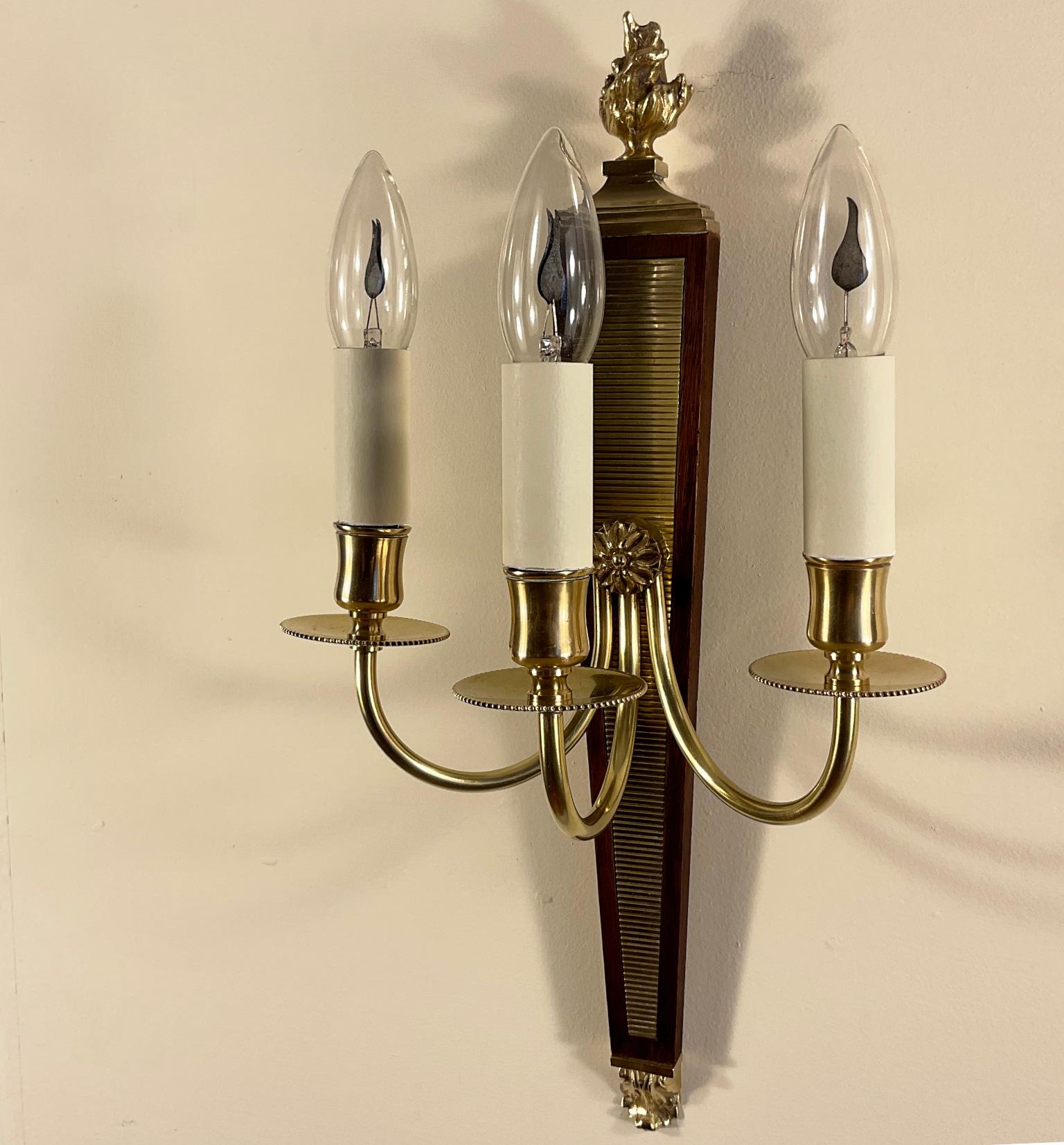 Set of Four brass Neoclasical Sconces Attributed to André Arbus 1940s France For Sale 1