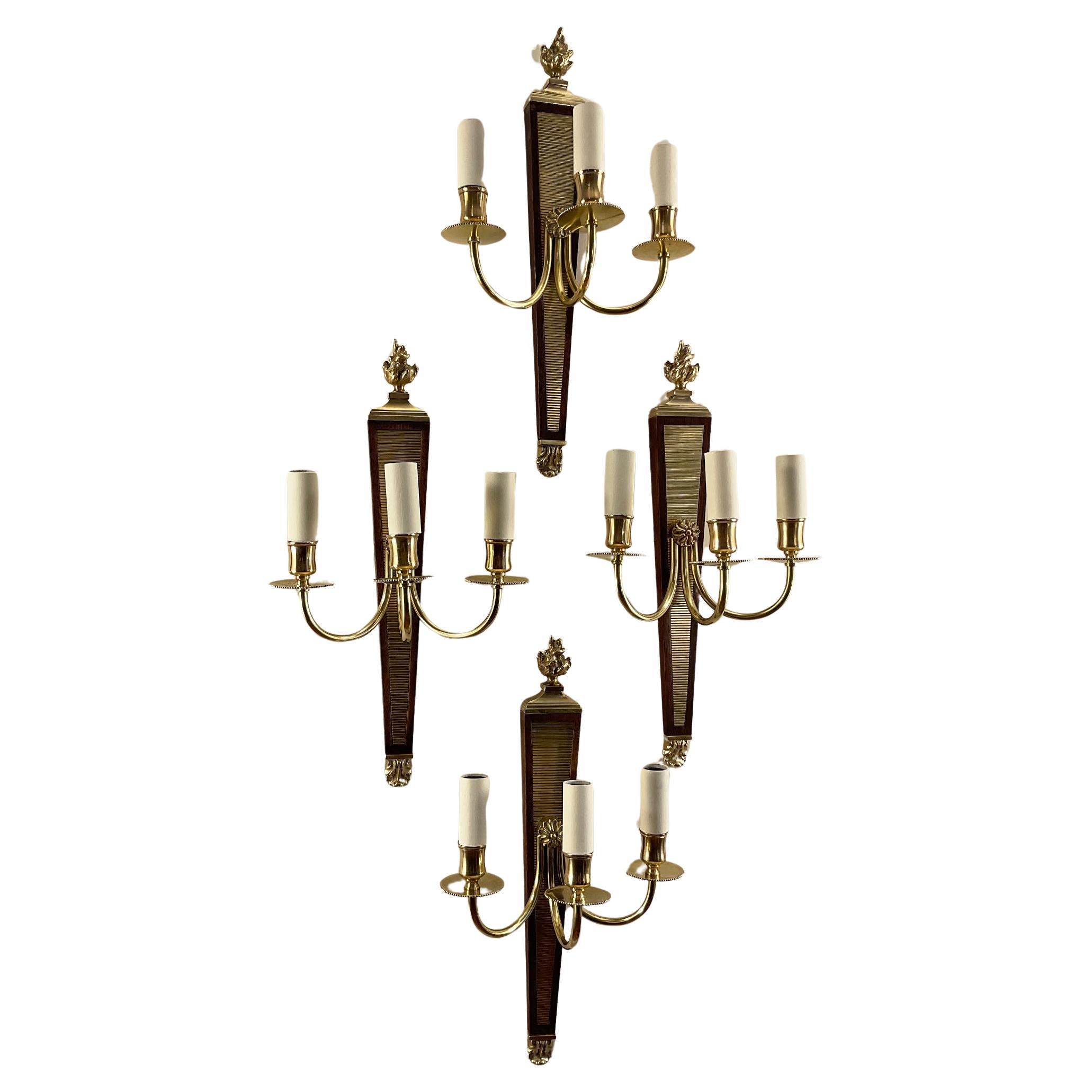 Set of Four brass Neoclasical Sconces Attributed to André Arbus 1940s France For Sale