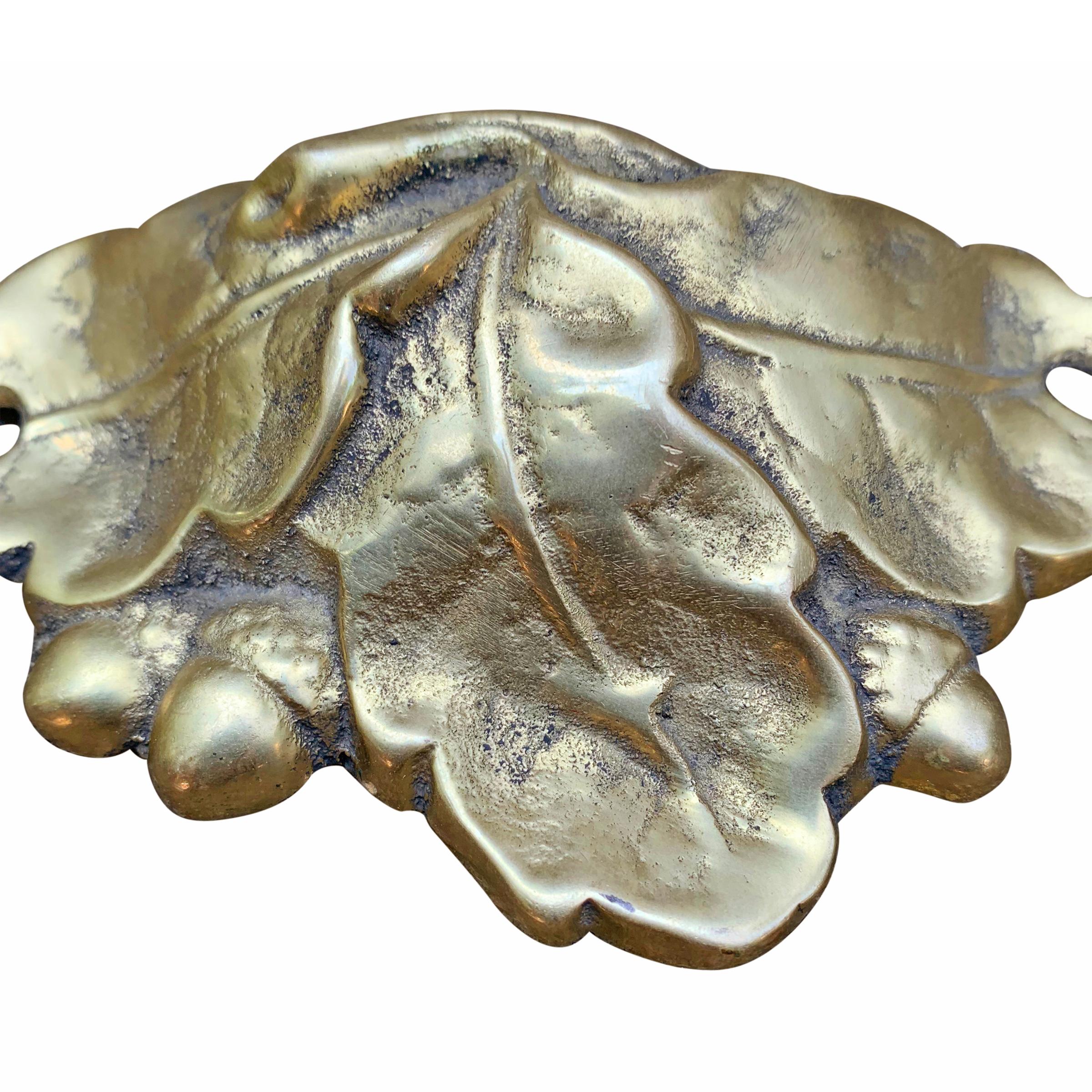 20th Century Set of Four Brass Oak Leaf Bin Pulls