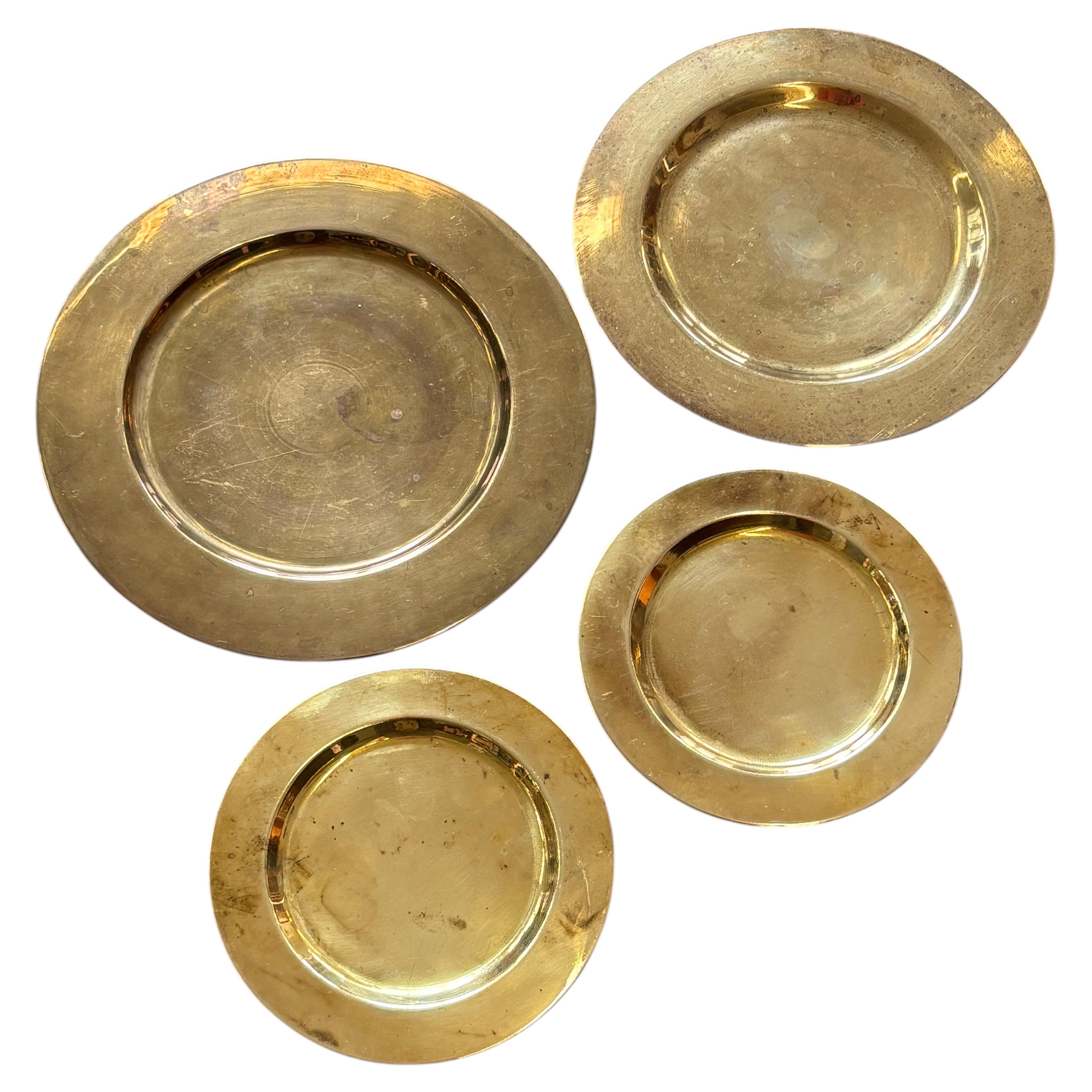 Set of Four Brass Plates / Trays, 1960s, Mid-Century Modern, Finland