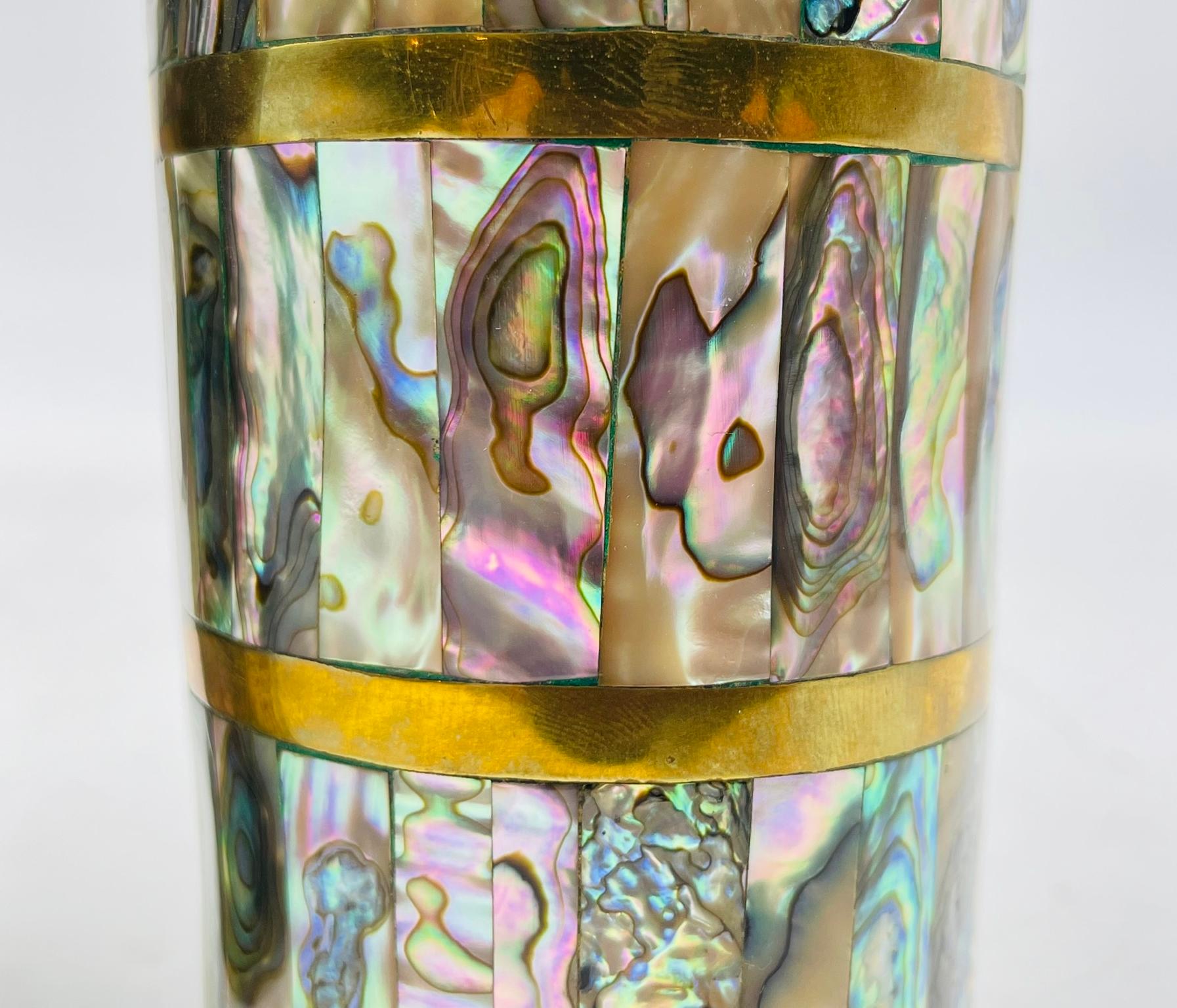 Satz von vier Bechern aus Messing, Silber und Abalone-Muscheln von Villa, Taxco im Angebot 3