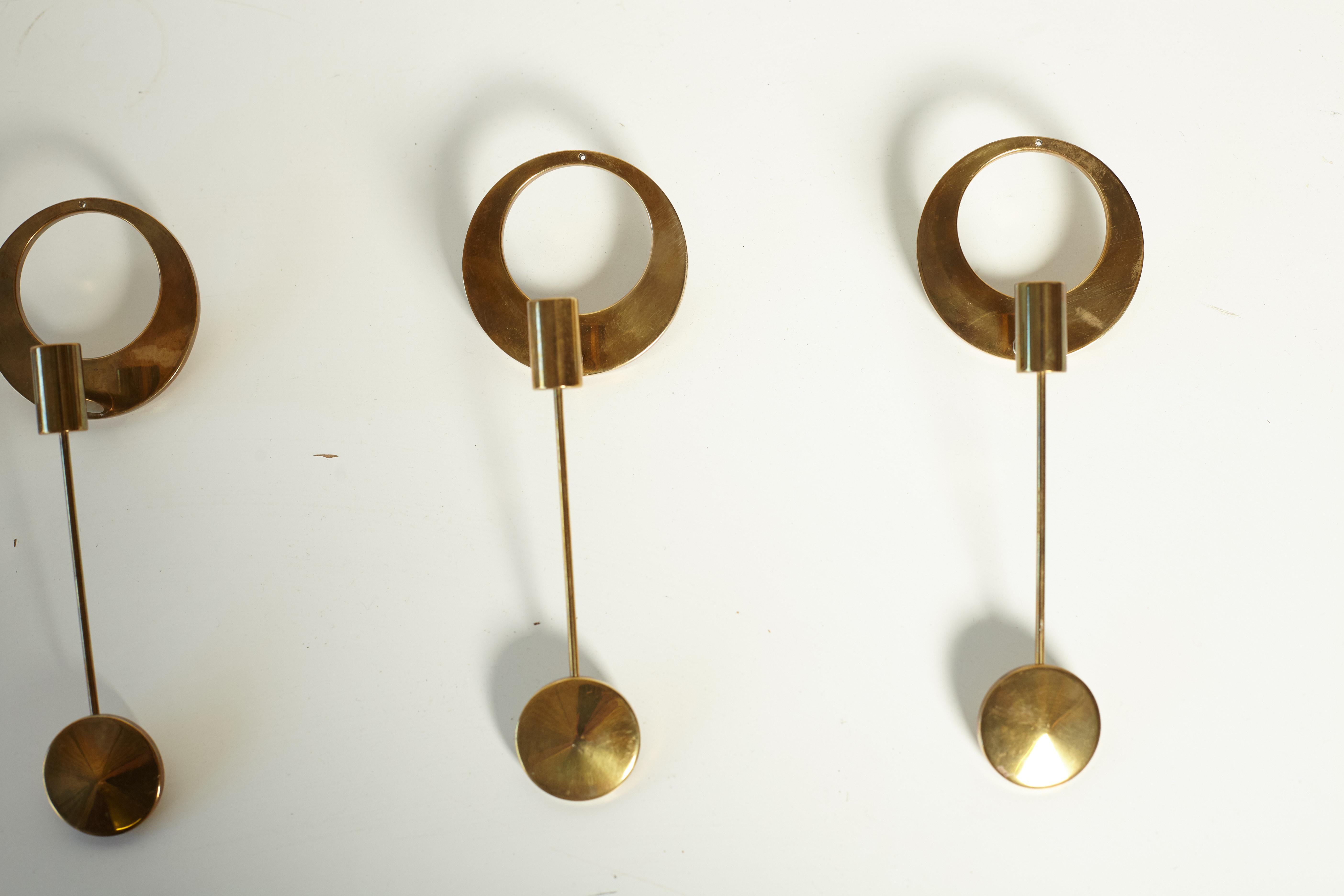 Set of Four Brass Wall-Mounted Candleholders by Artur Pe Kolbäck, Sweden, 1950s 4