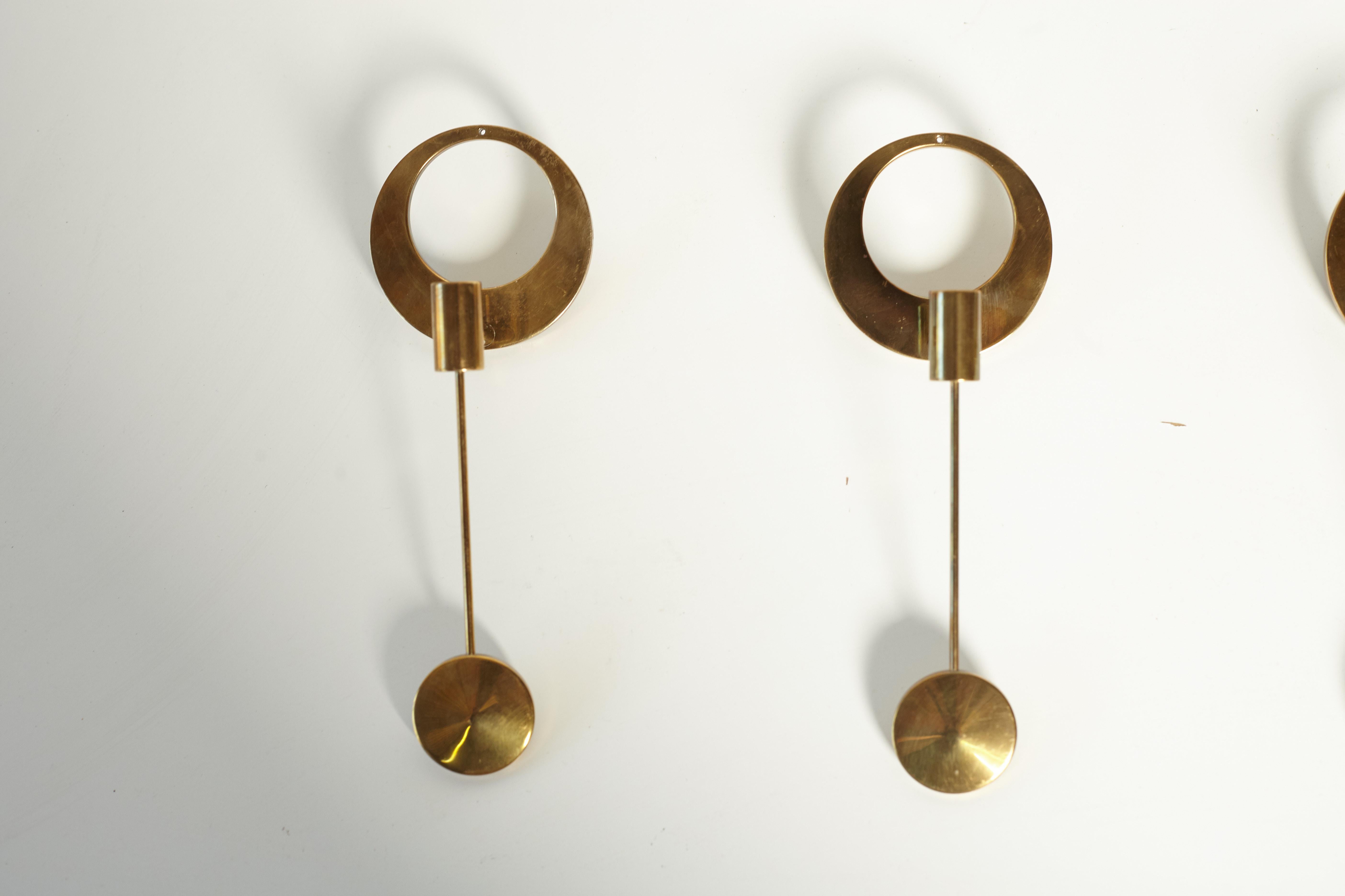 Set of Four Brass Wall-Mounted Candleholders by Artur Pe Kolbäck, Sweden, 1950s 5