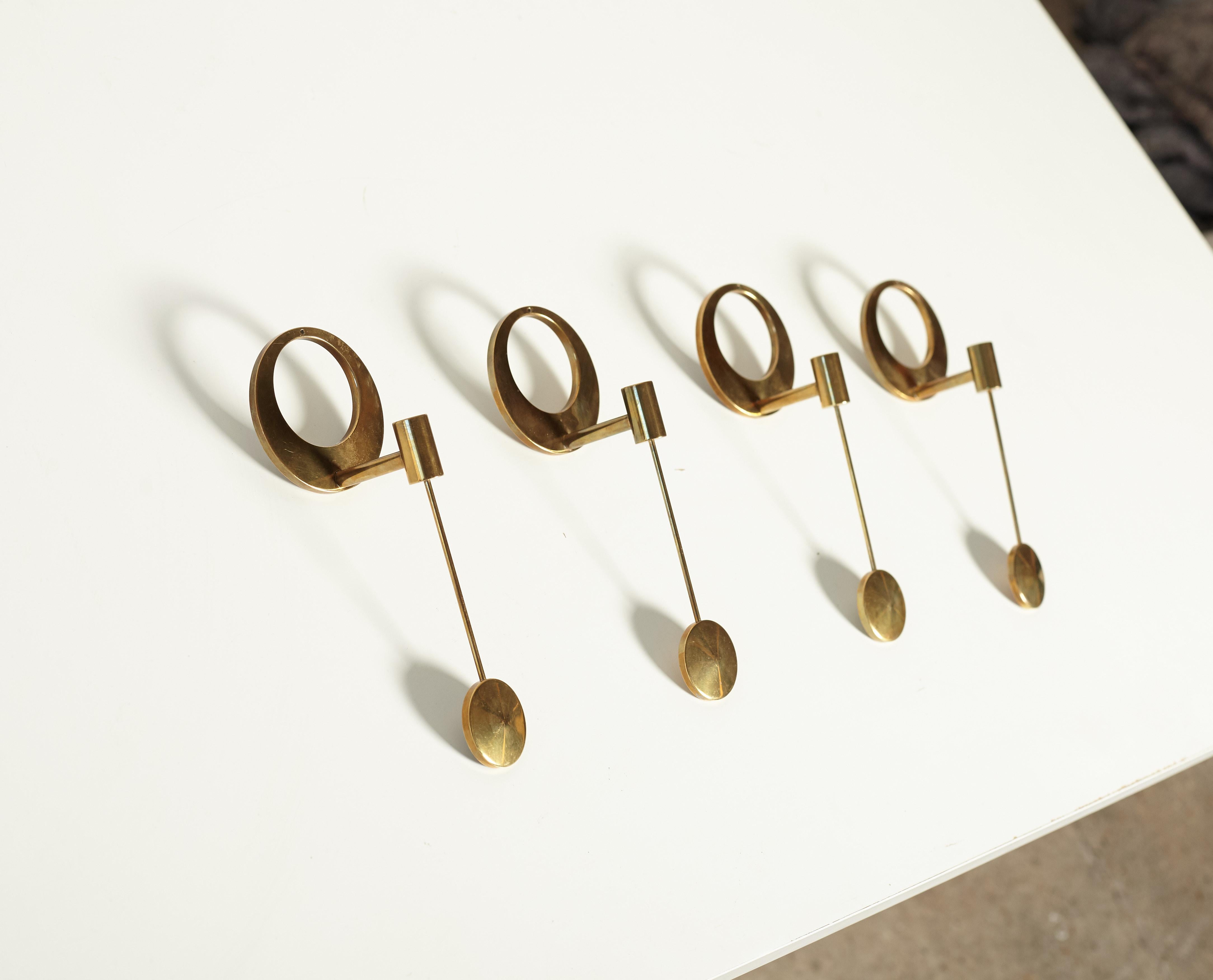 Mid-20th Century Set of Four Brass Wall-Mounted Candleholders by Artur Pe Kolbäck, Sweden, 1950s