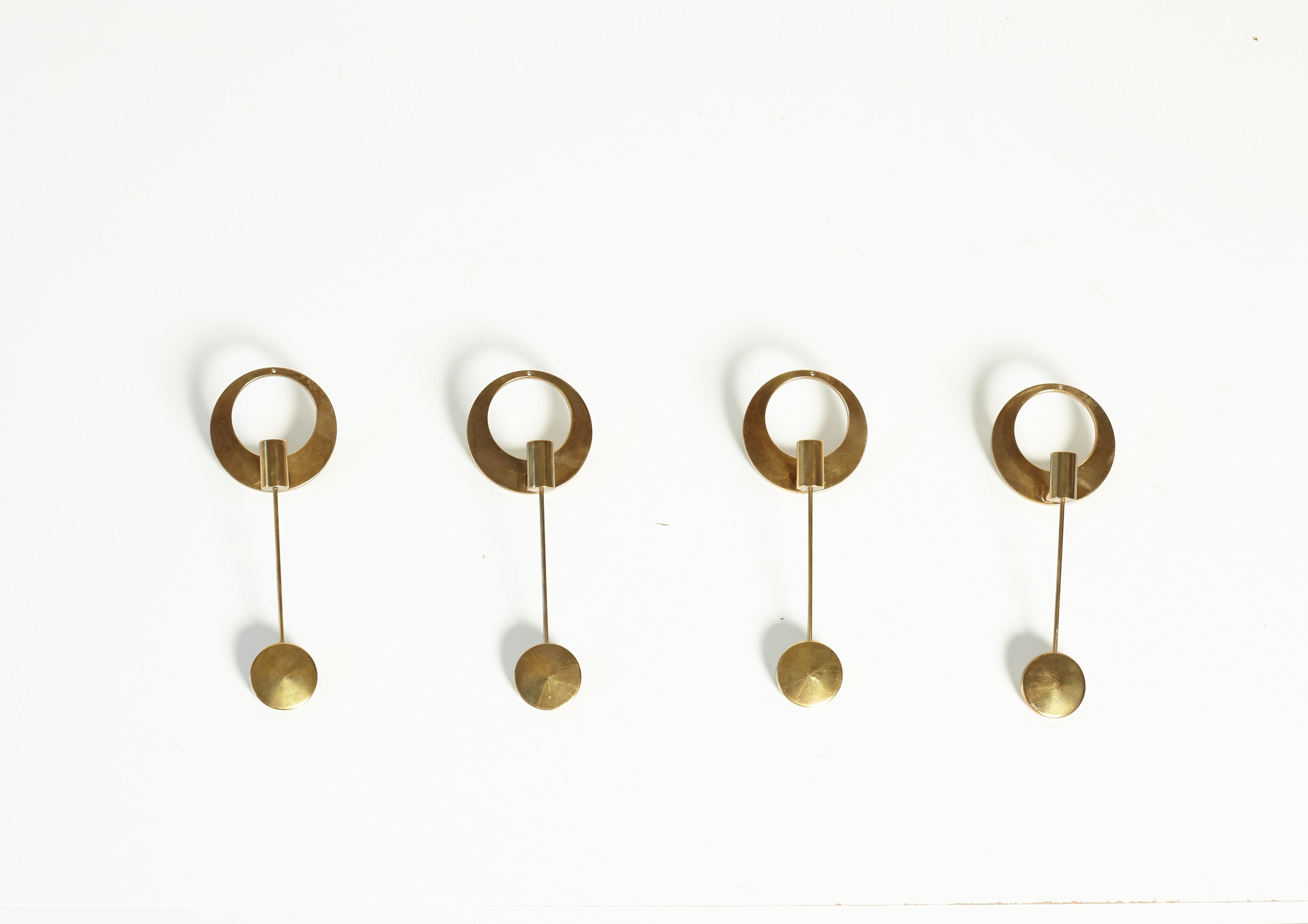 Set of Four Brass Wall-Mounted Candleholders by Artur Pe Kolbäck, Sweden, 1950s 2