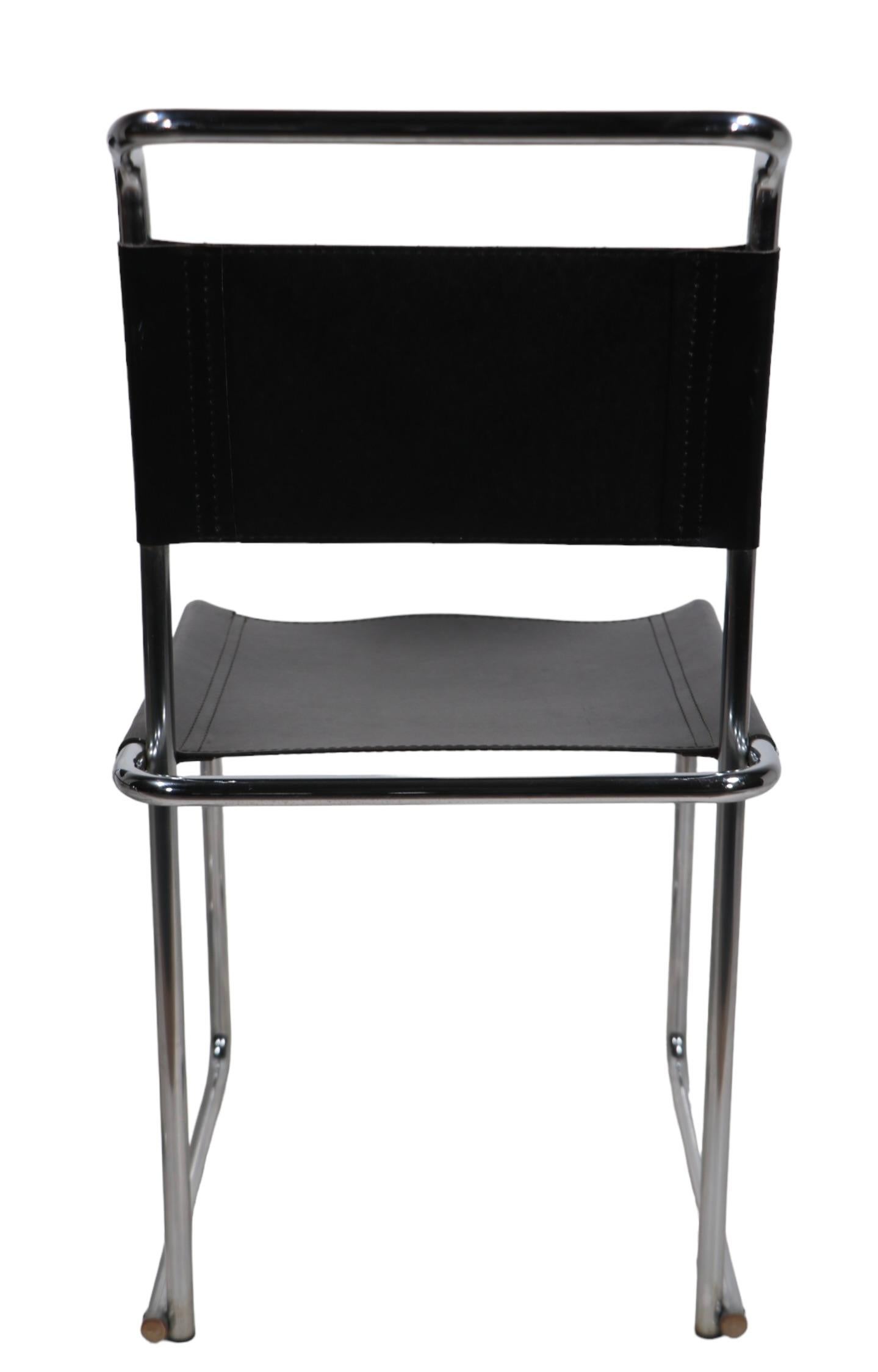 Set of Four Breuer B5 Tubular Chrome and Leather  Bauhaus Style Dining Chairs For Sale 6