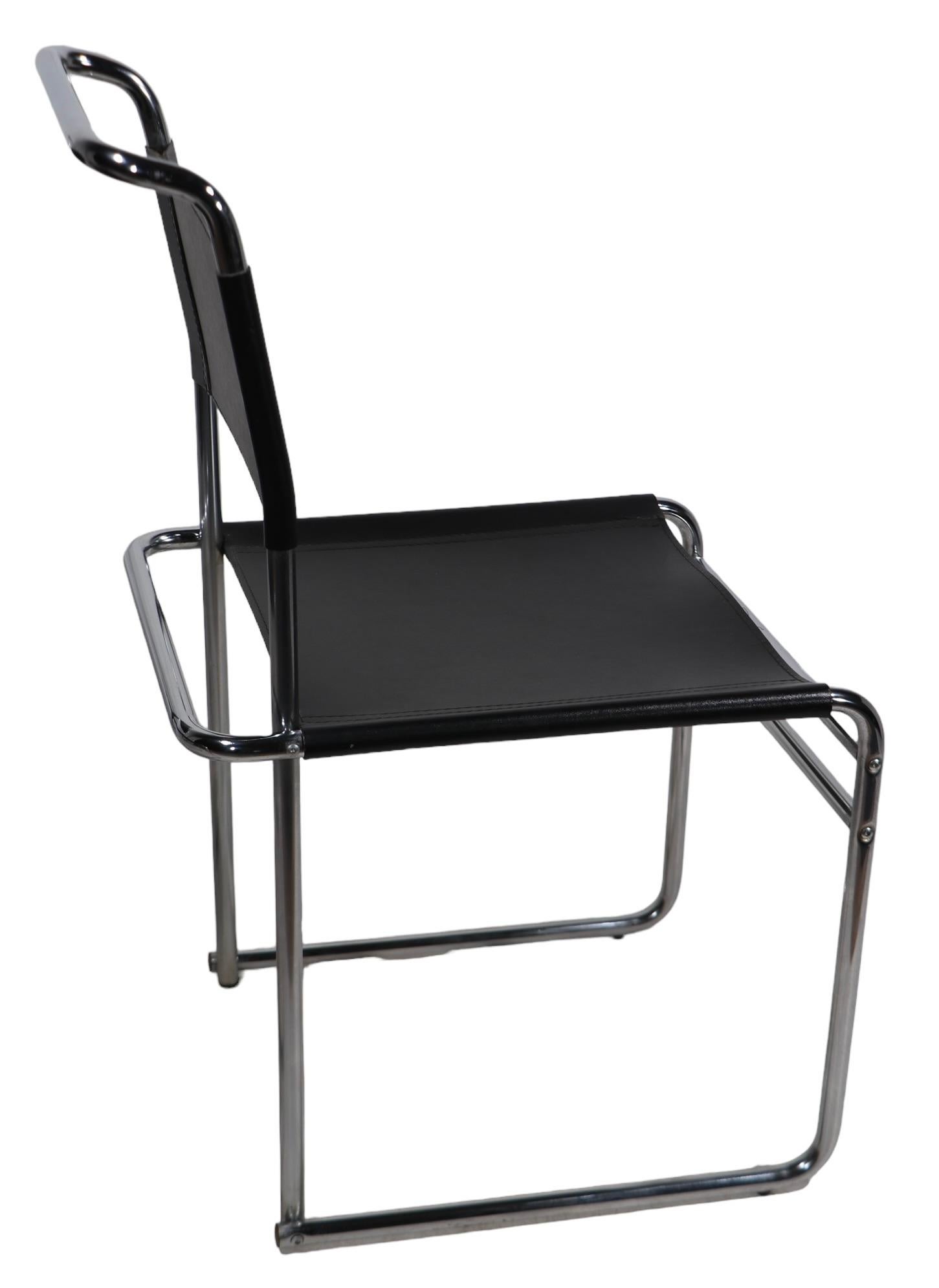 Set of Four Breuer B5 Tubular Chrome and Leather  Bauhaus Style Dining Chairs For Sale 7