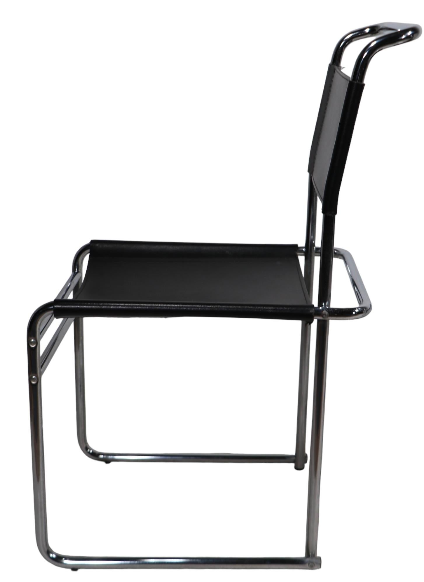 Set of Four Breuer B5 Tubular Chrome and Leather  Bauhaus Style Dining Chairs For Sale 9