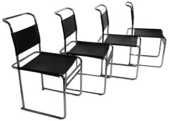 Set von vier Breuer B5-Röhren aus Chrom und Leder mit Chromrohr  Esstischstühle im Bauhausstil