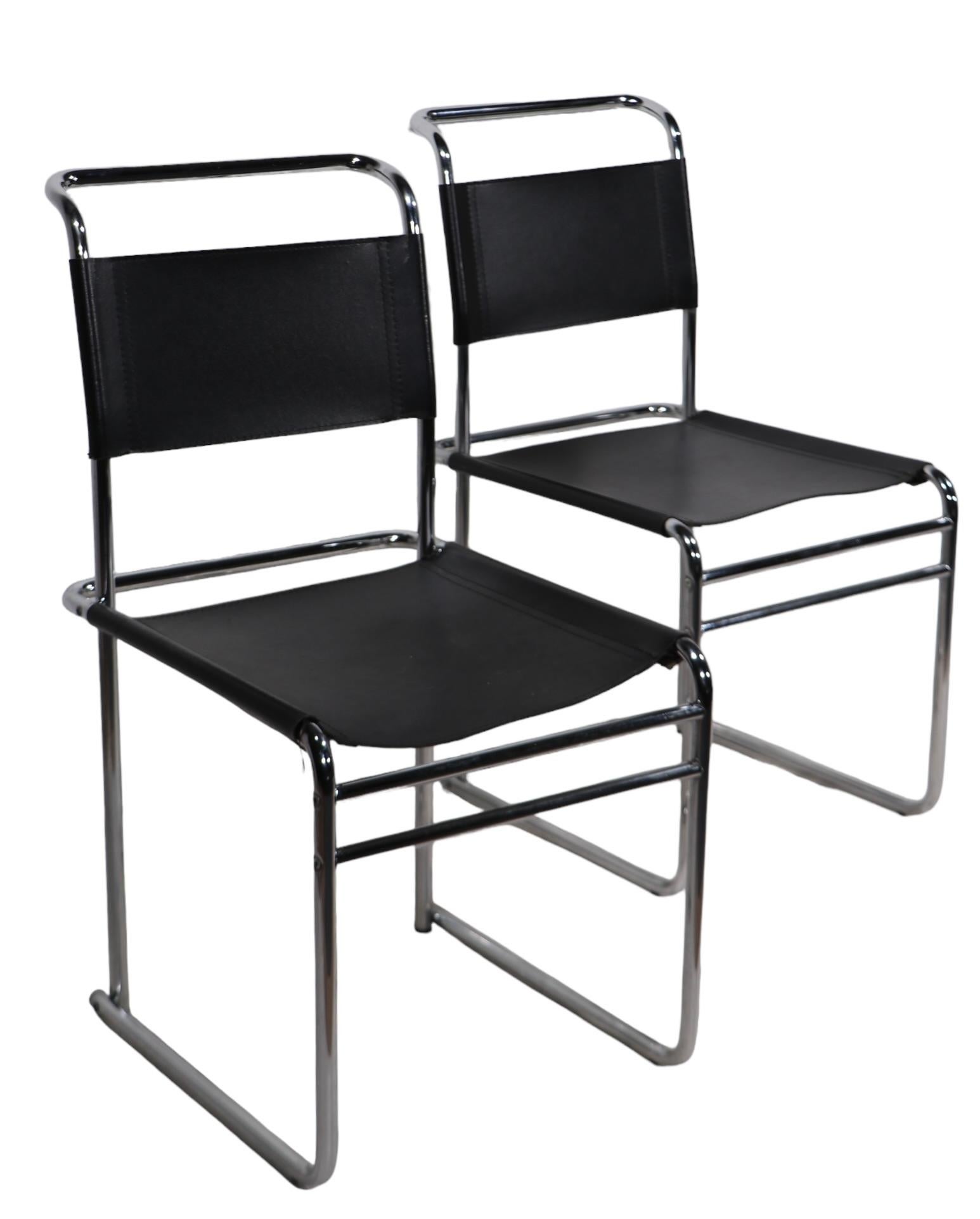 Set of Four Breuer B5 Tubular Chrome and Leather  Bauhaus Style Dining Chairs For Sale 2