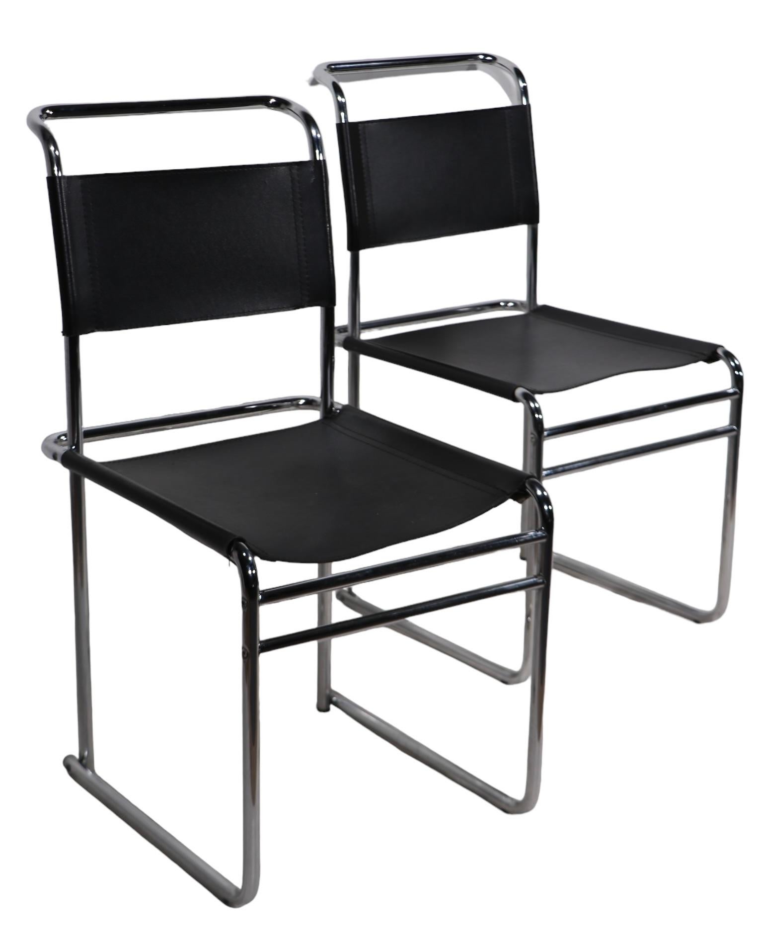 Set of Four Breuer B5 Tubular Chrome and Leather  Bauhaus Style Dining Chairs For Sale 3