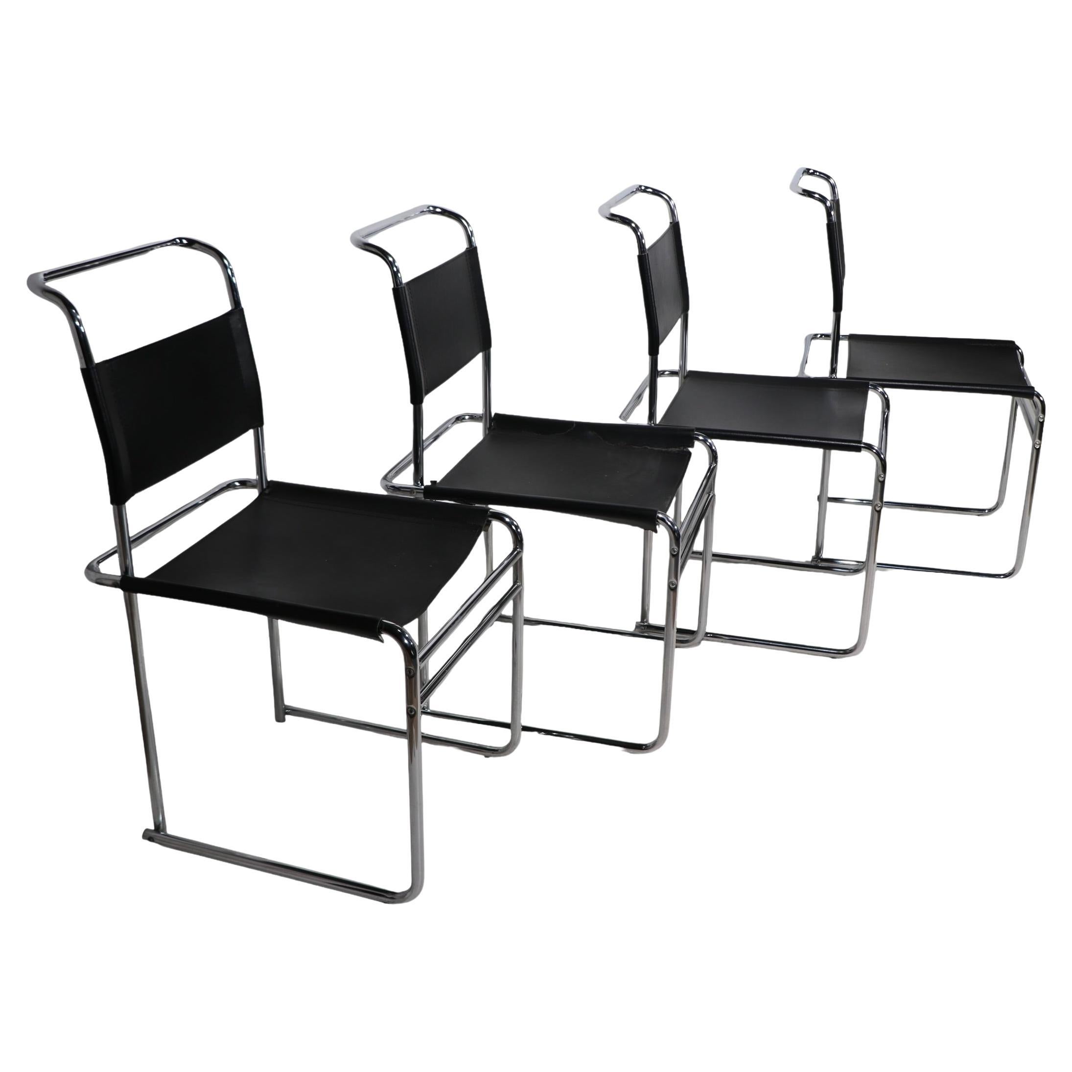 Set of Four Breuer B5 Tubular Chrome and Leather  Bauhaus Style Dining Chairs