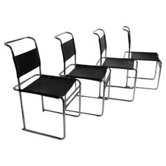 Retro Set of Four Breuer B5 Tubular Chrome and Leather  Bauhaus Style Dining Chairs 