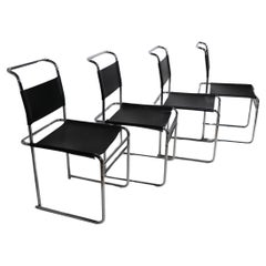 Ensemble de quatre Breuer B5 en chrome tubulaire et cuir  Chaises de salle à manger de style Bauhaus
