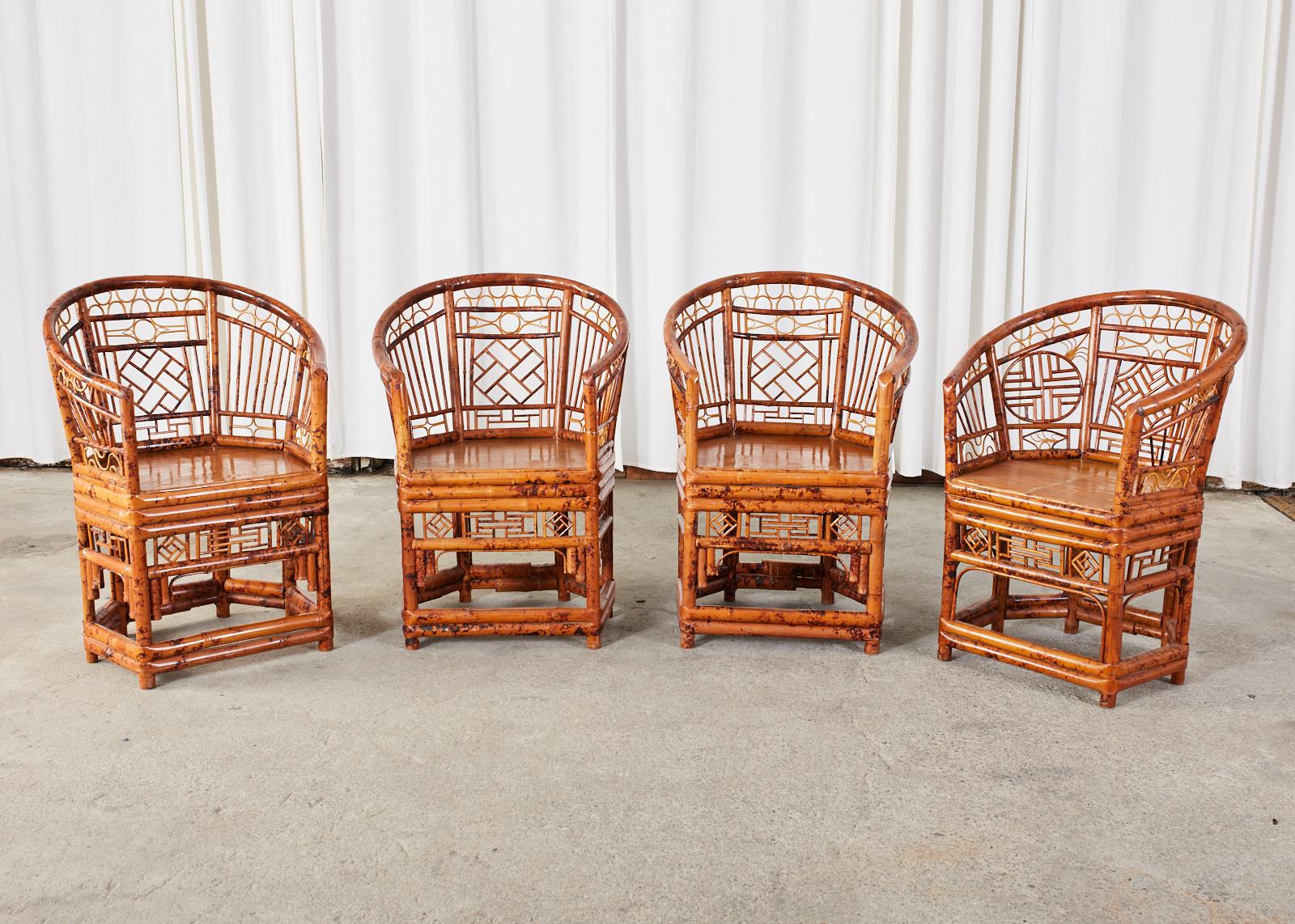 Hand-Crafted Set of Four Brighton Pavilion Style Bamboo Armchairs