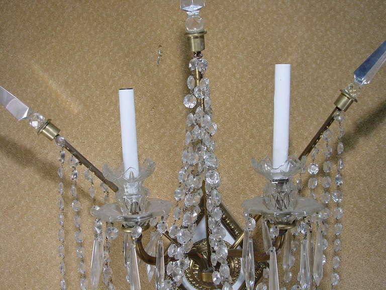 Neoclassical Set of Four Bronze and Bead Crystal Presidential Wall Sconce