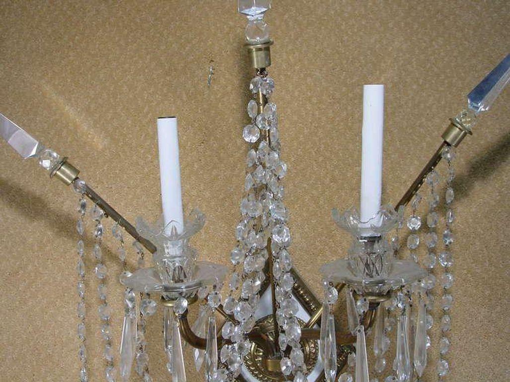 Neoclassical Set of Four Bronze and Bead Crystal Presidential Wall Sconce For Sale