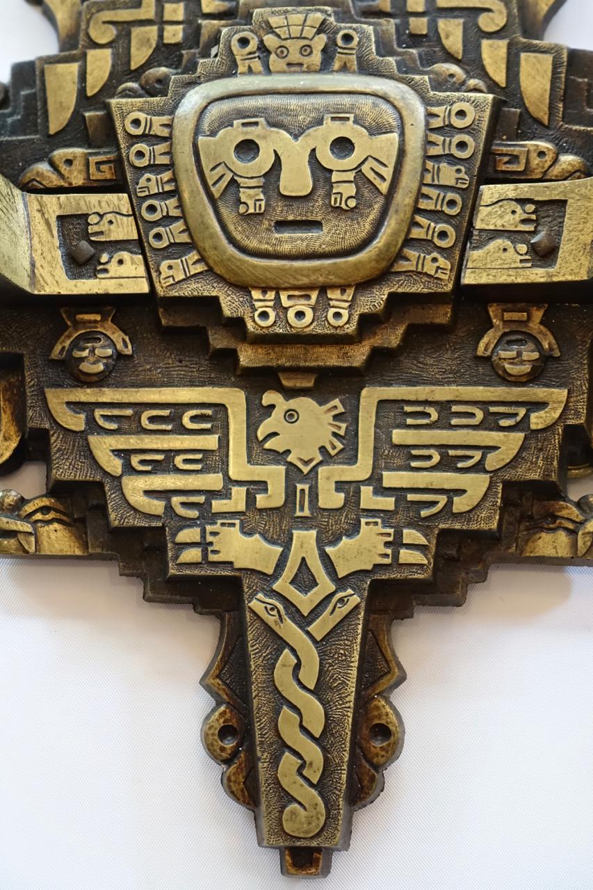 American Set of Four Bronze Aztec Motif Sconces For Sale