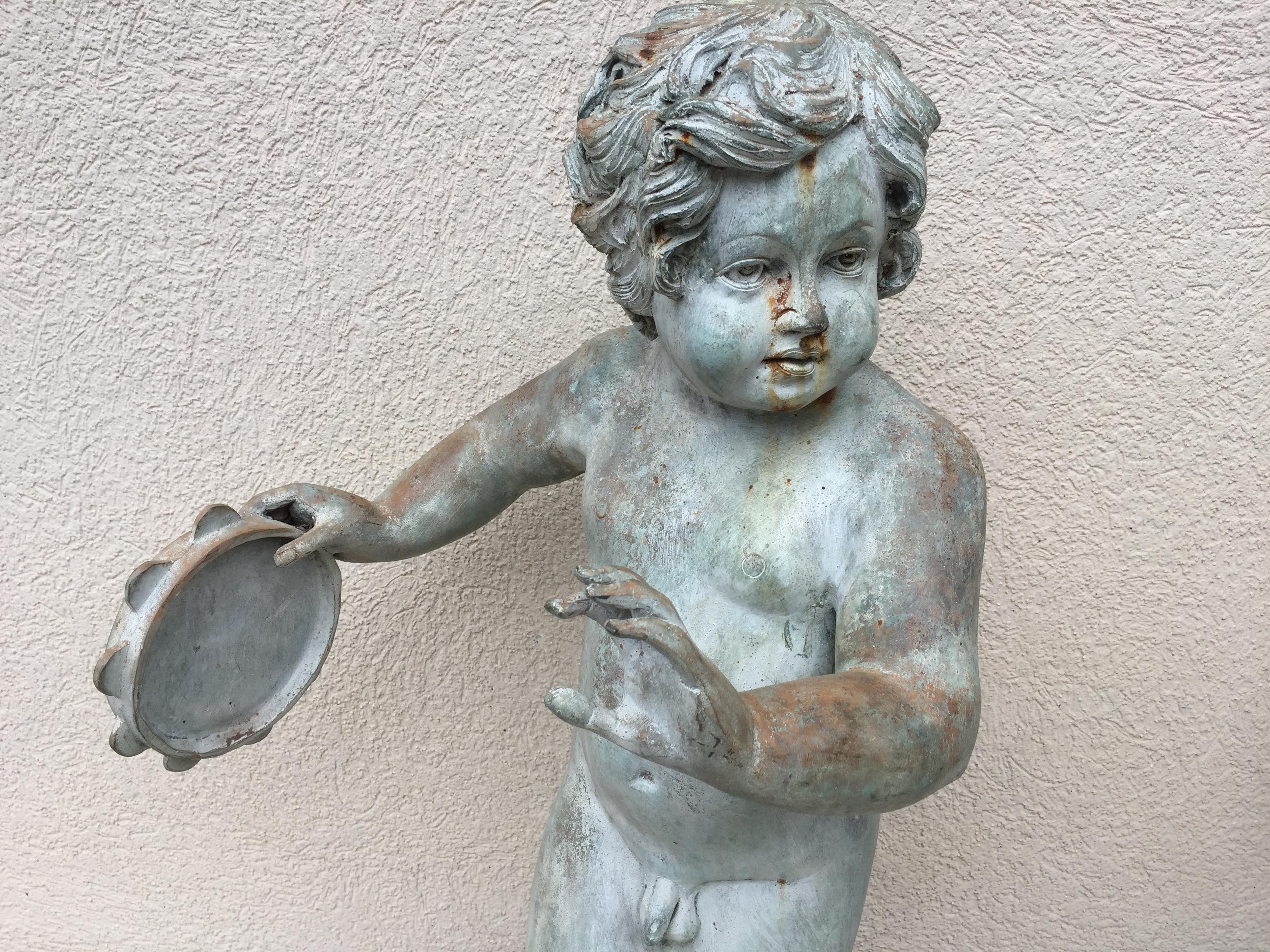 20th Century Set of Four Bronze Classical Style Musical Putti or Cherub Garden Statuary For Sale