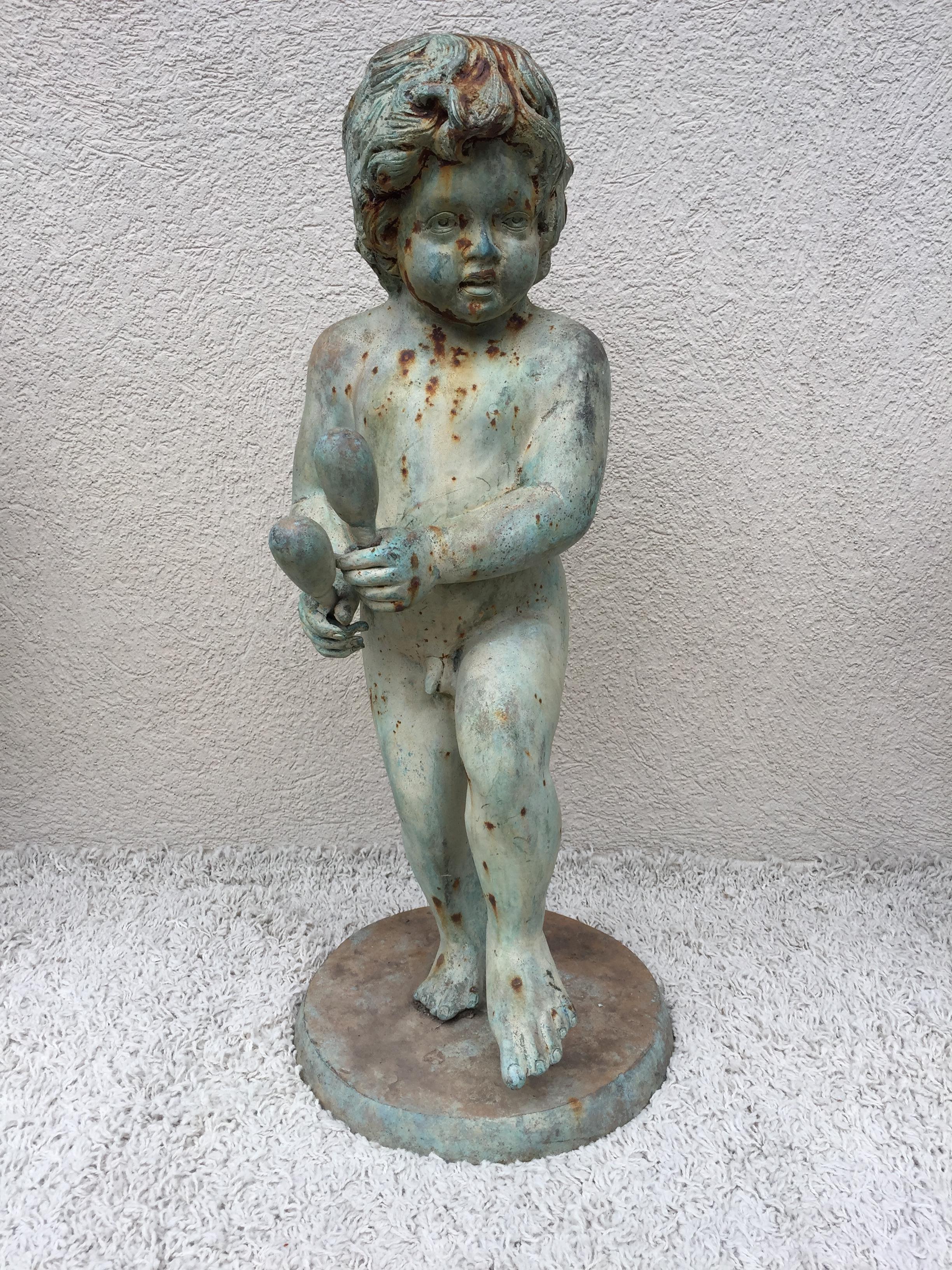 Beaux Arts Set of Four Bronze Classical Style Musical Putti or Cherub Garden Statuary For Sale