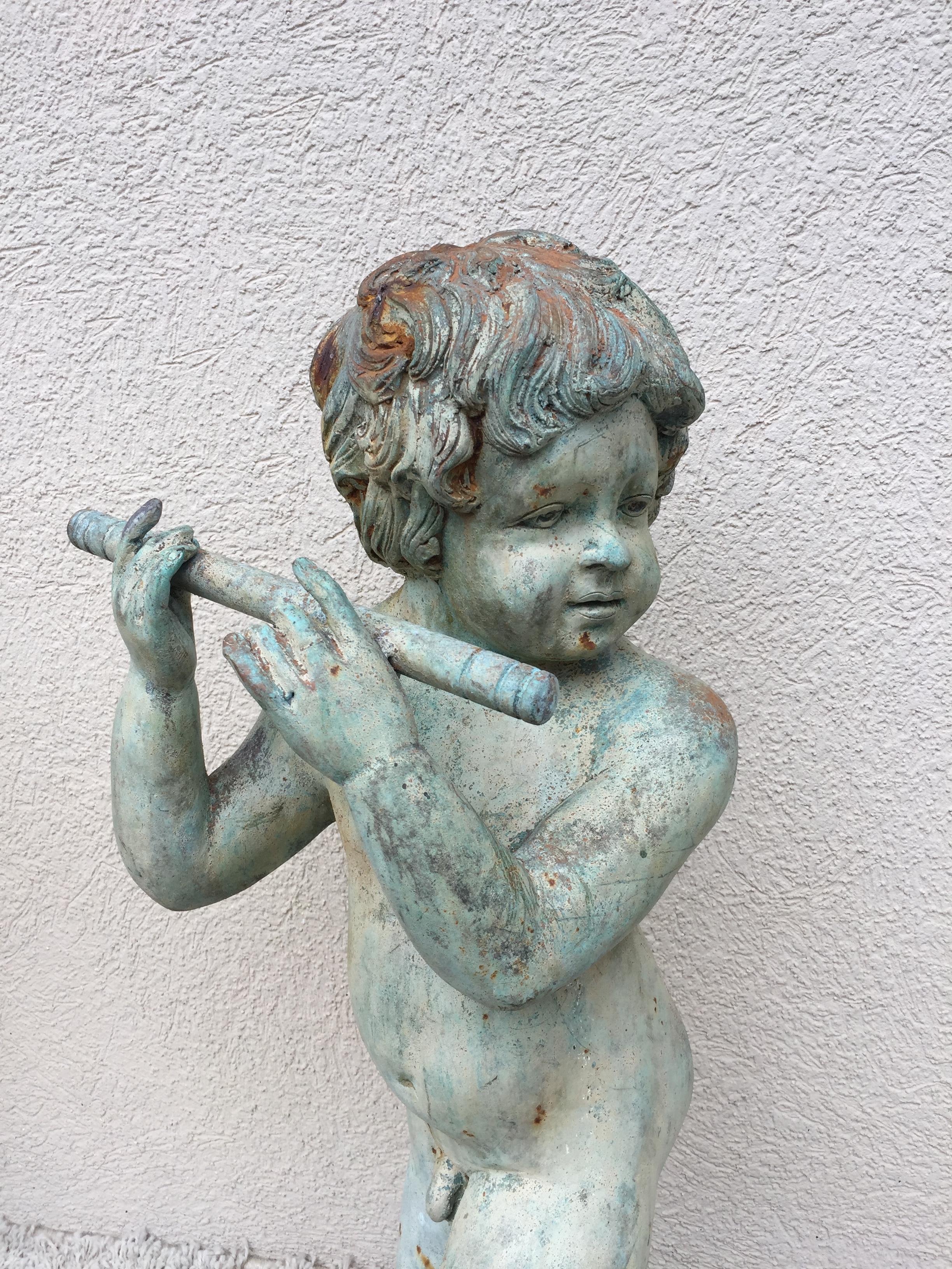 Set von vier Bronze-Gartenstatuen im klassischen Stil von Musikputten oder Cherub im Angebot 1