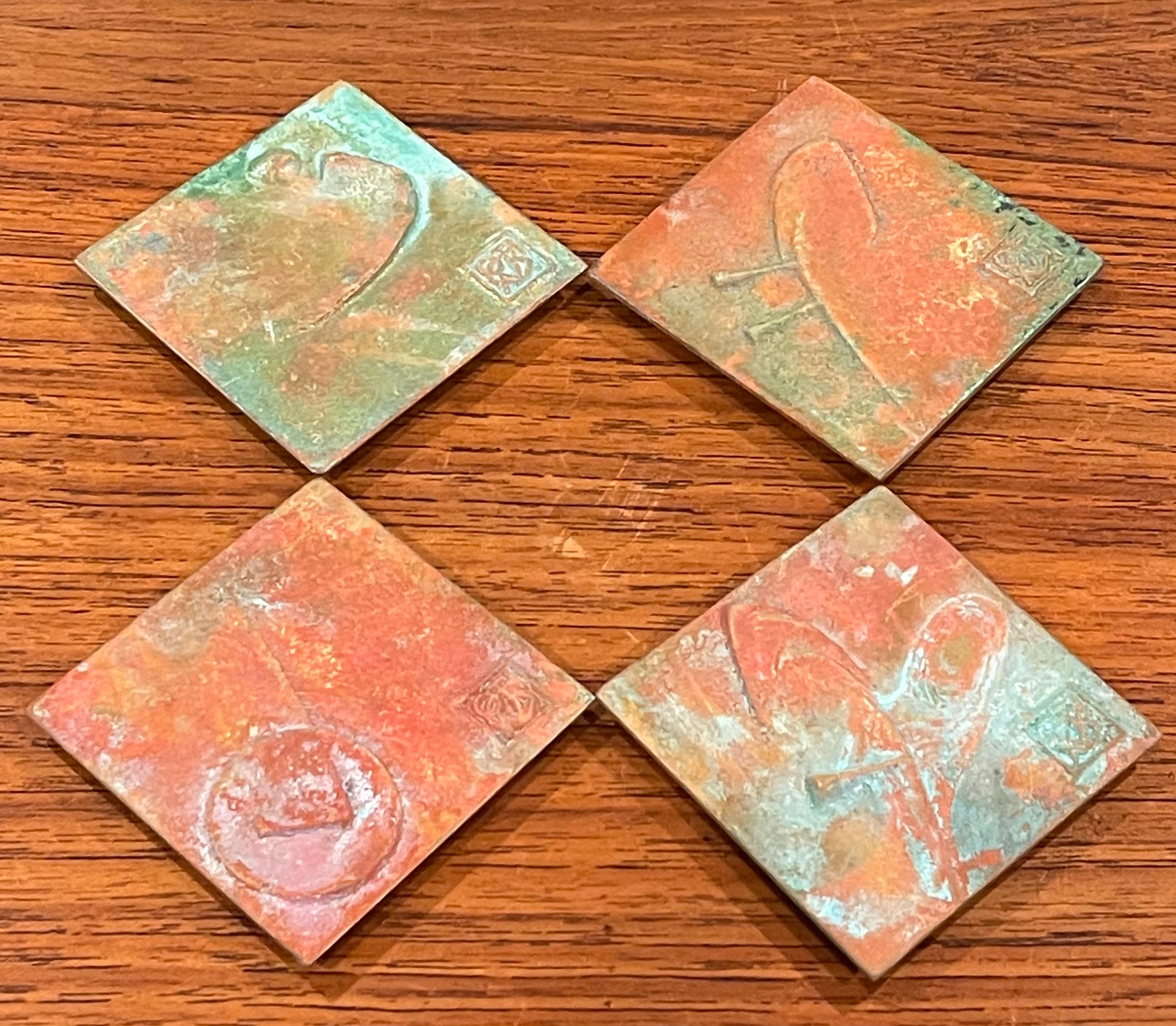 Mid-Century Modern Set of Four Bronze Cosanti Tiles by Paolo Soleri