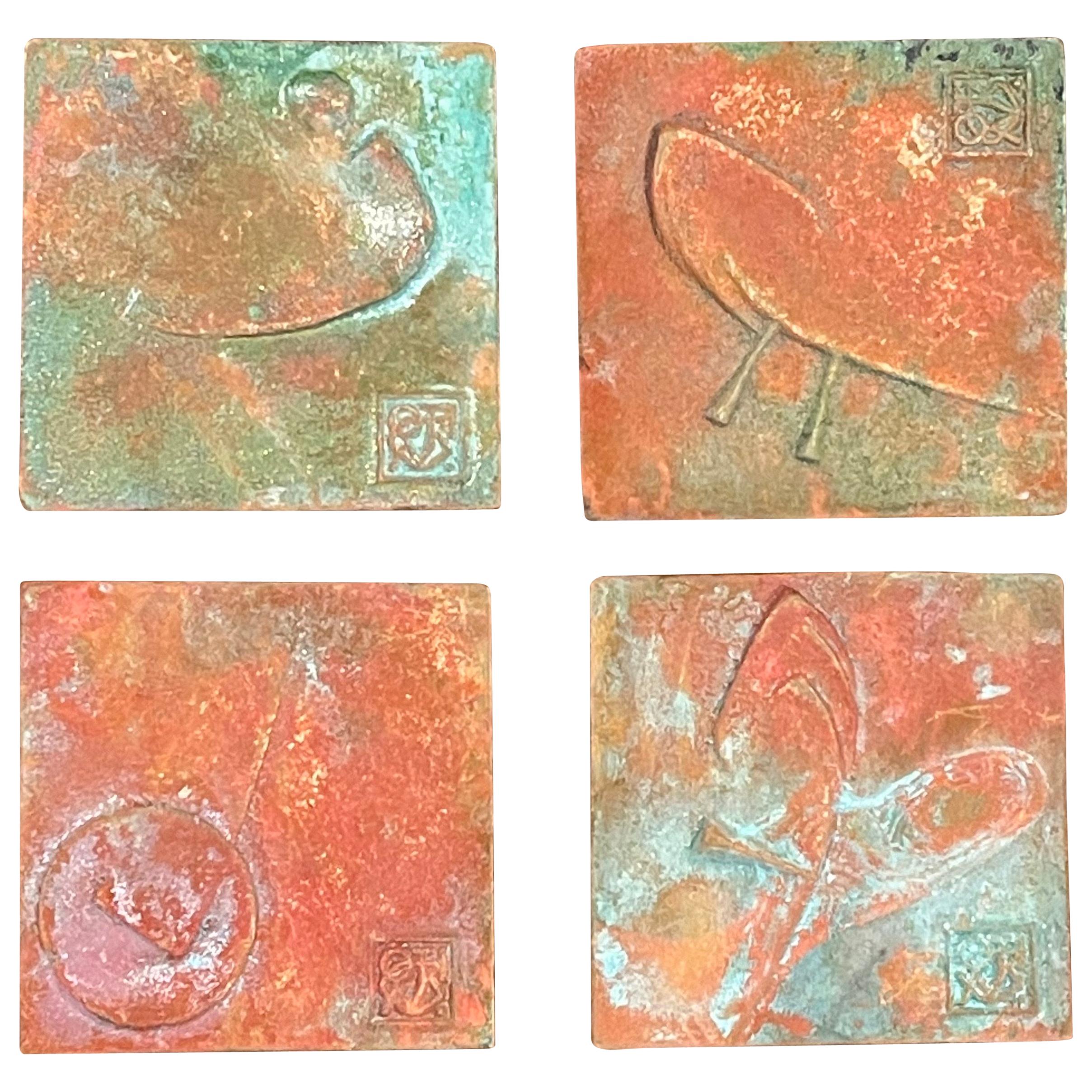 Set of Four Bronze Cosanti Tiles by Paolo Soleri