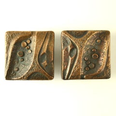 Set of Four Bronze Door Handles, Bell and Key Plate in Organic Relief, 1970s