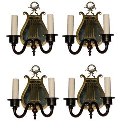 Antique Set of Four Bronze Lyre Neoclassic Sconces. Sold per pair