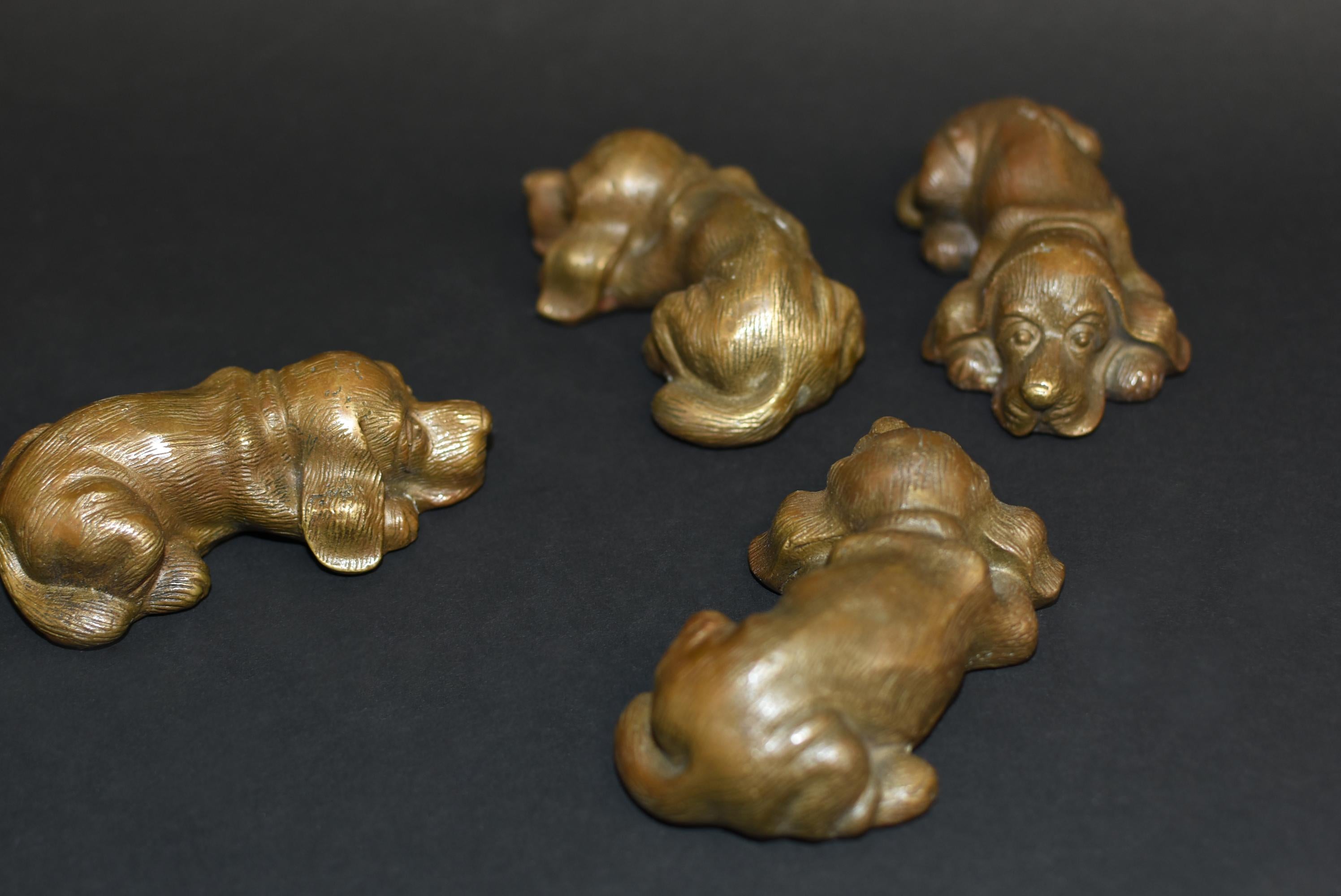 Chinese Set of Four Bronze Puppy Dog Paperweights