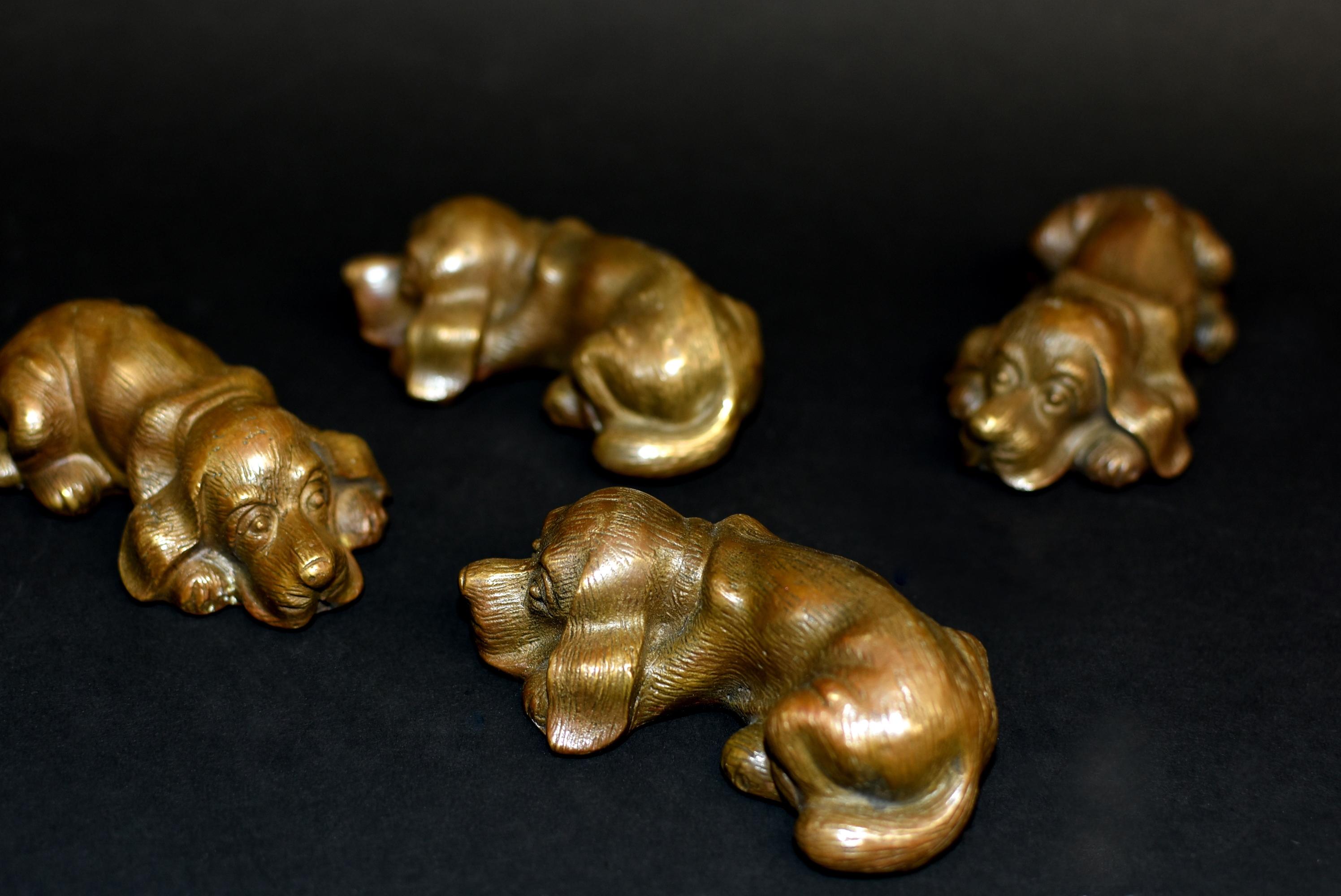 Set of Four Bronze Puppy Dog Paperweights 4