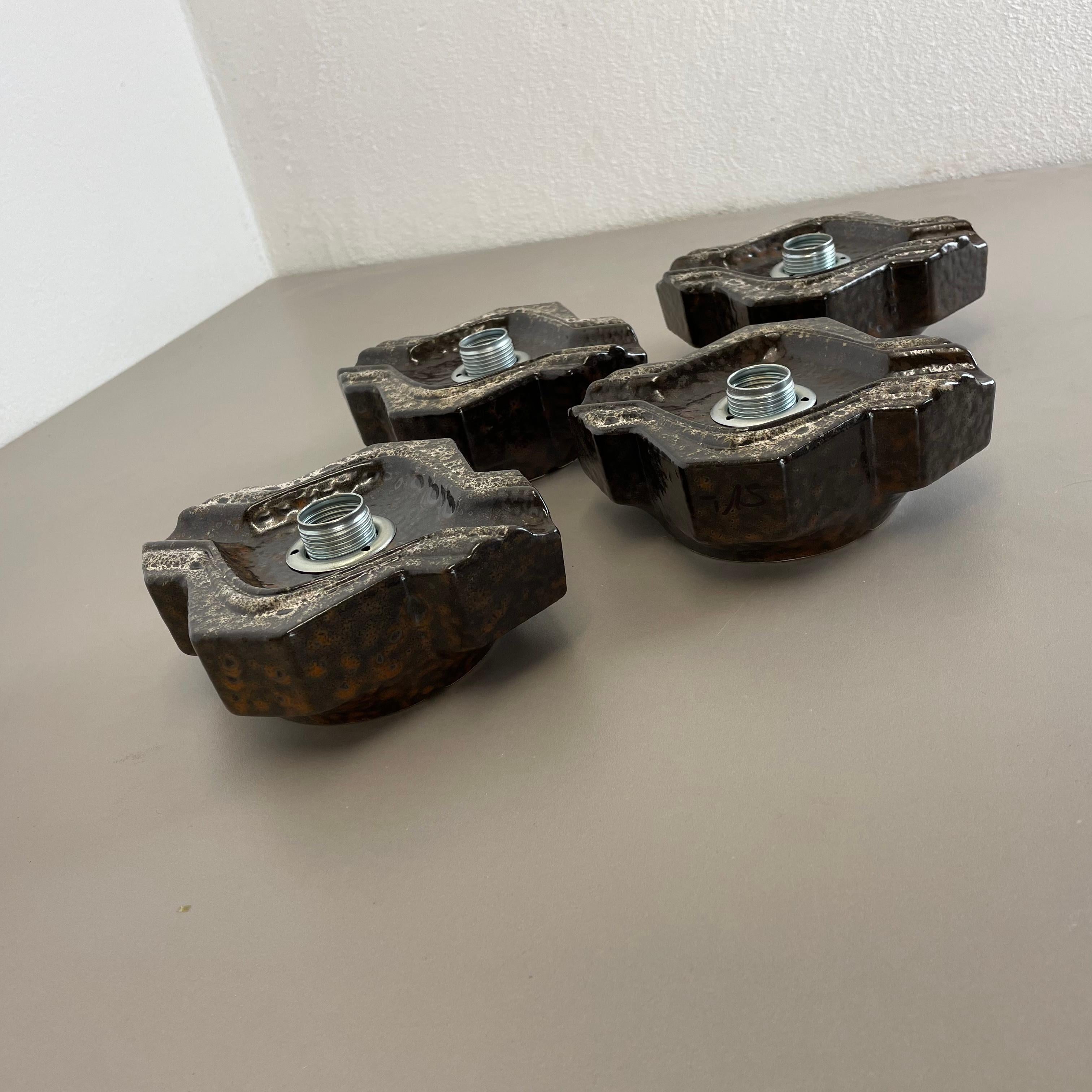 Set of Four Brown beigeCeramic Fat Lava Wall Lights by Pan Ceramics Germany 1970 For Sale 7