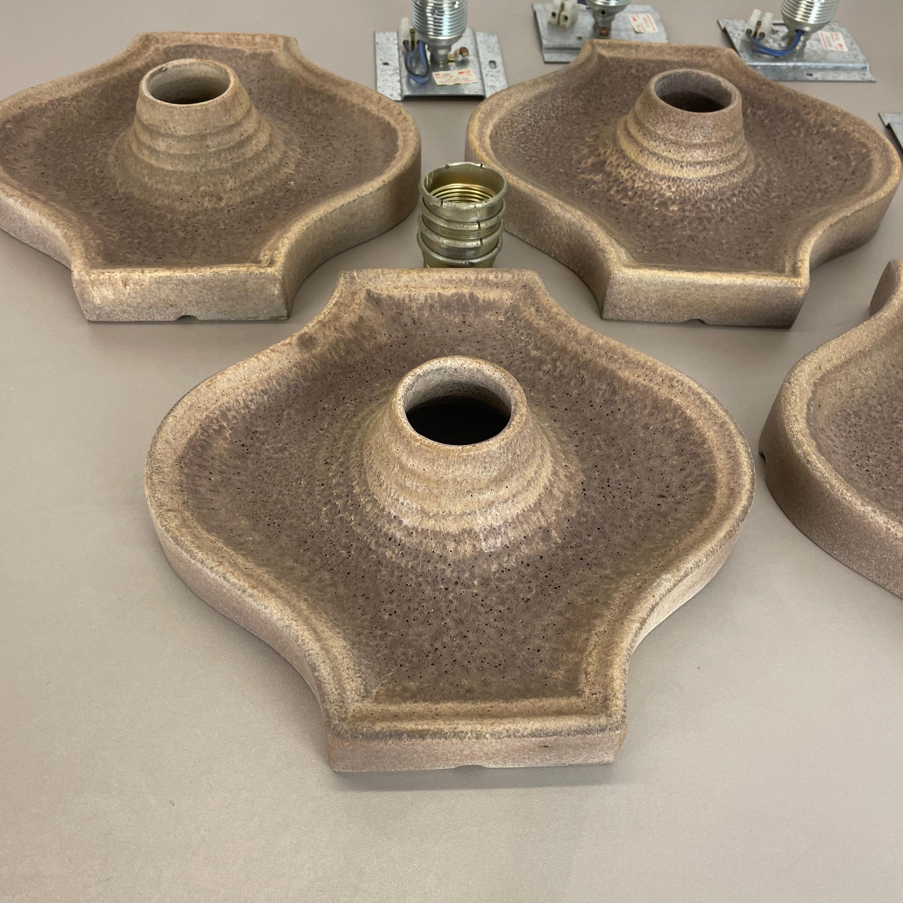 Set of Four Brown Ceramic Fat Lava Wall Lights by Hustadt Ceramics, Germany 1970 For Sale 5