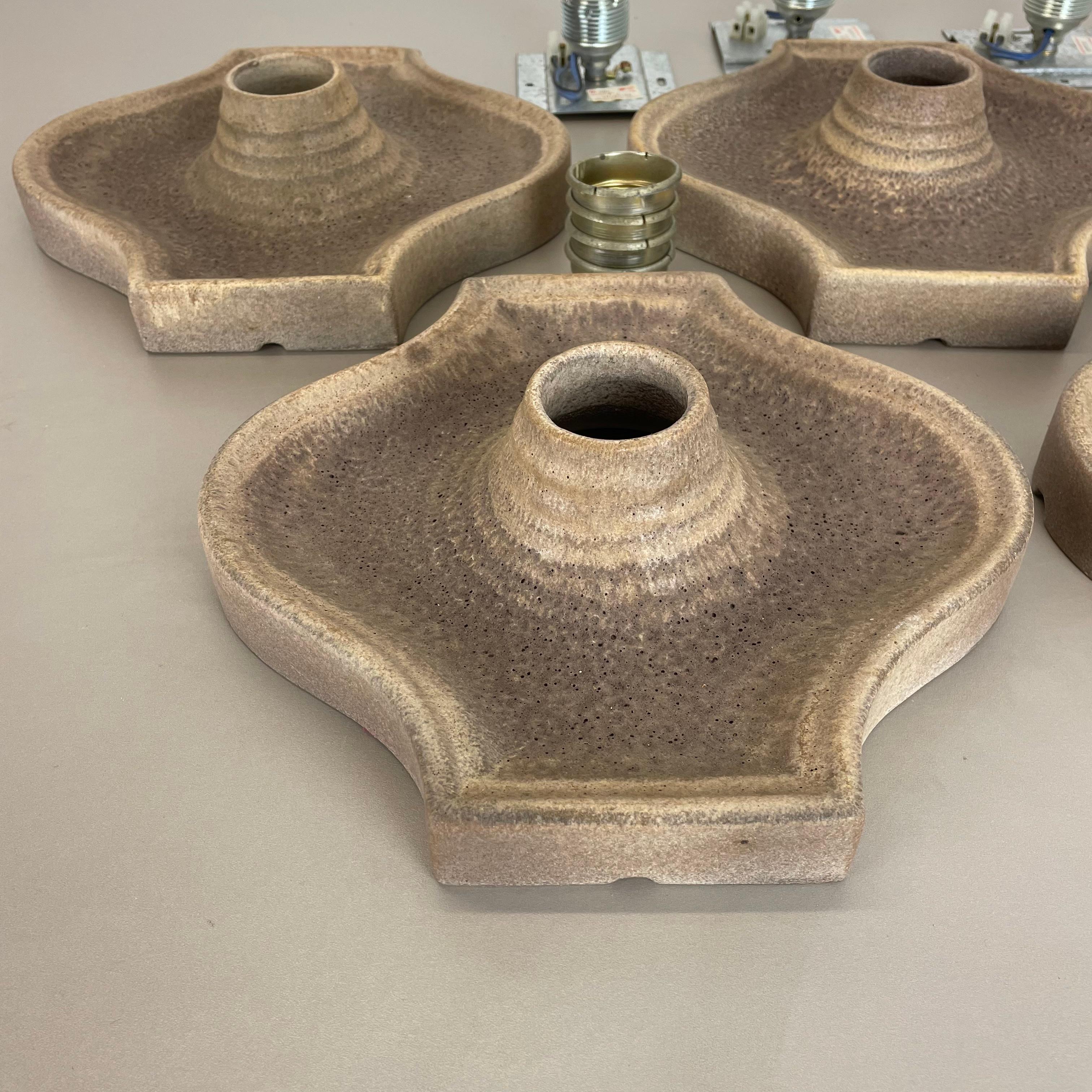 Set of Four Brown Ceramic Fat Lava Wall Lights by Hustadt Ceramics, Germany 1970 For Sale 12