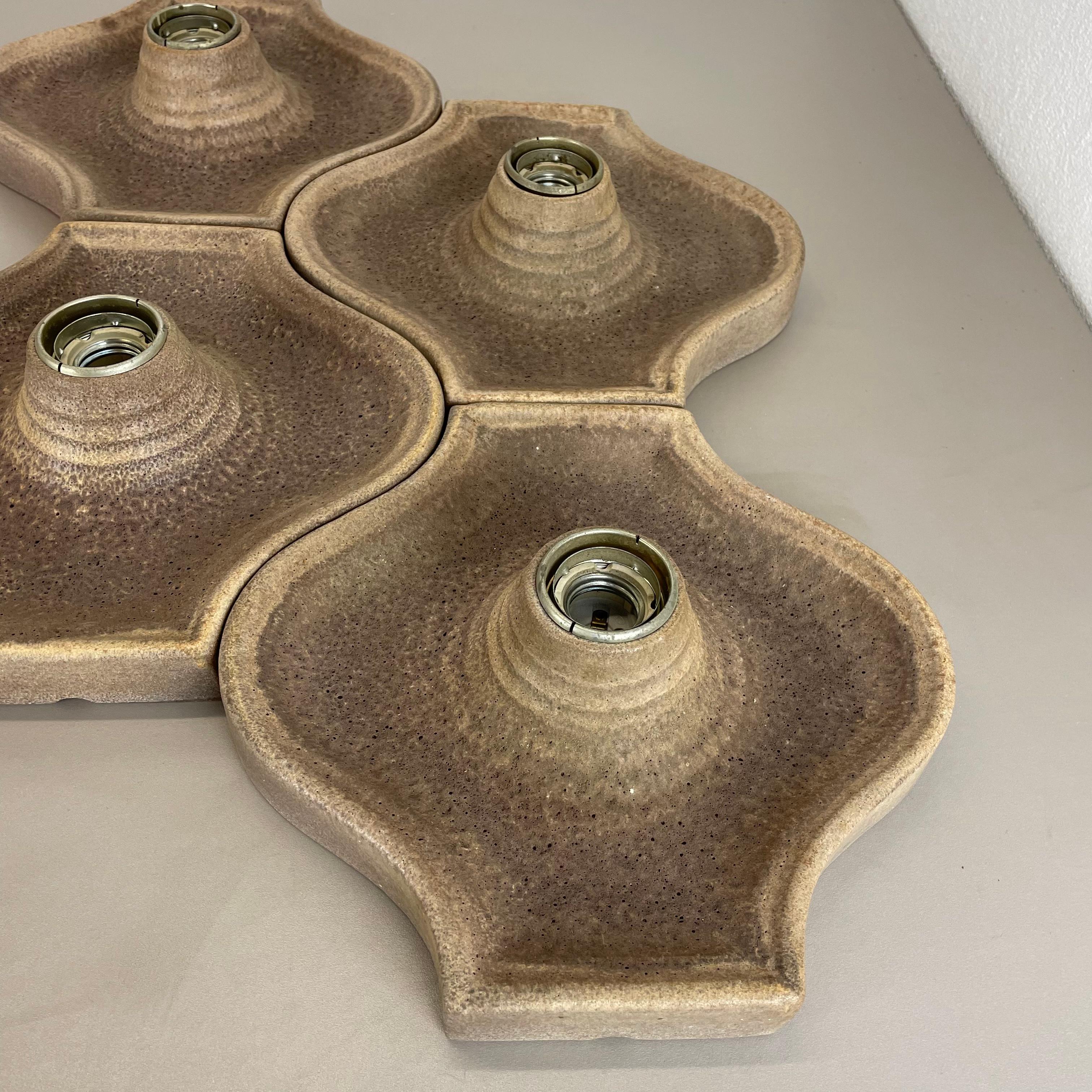 Mid-Century Modern Set of Four Brown Ceramic Fat Lava Wall Lights by Hustadt Ceramics, Germany 1970 For Sale