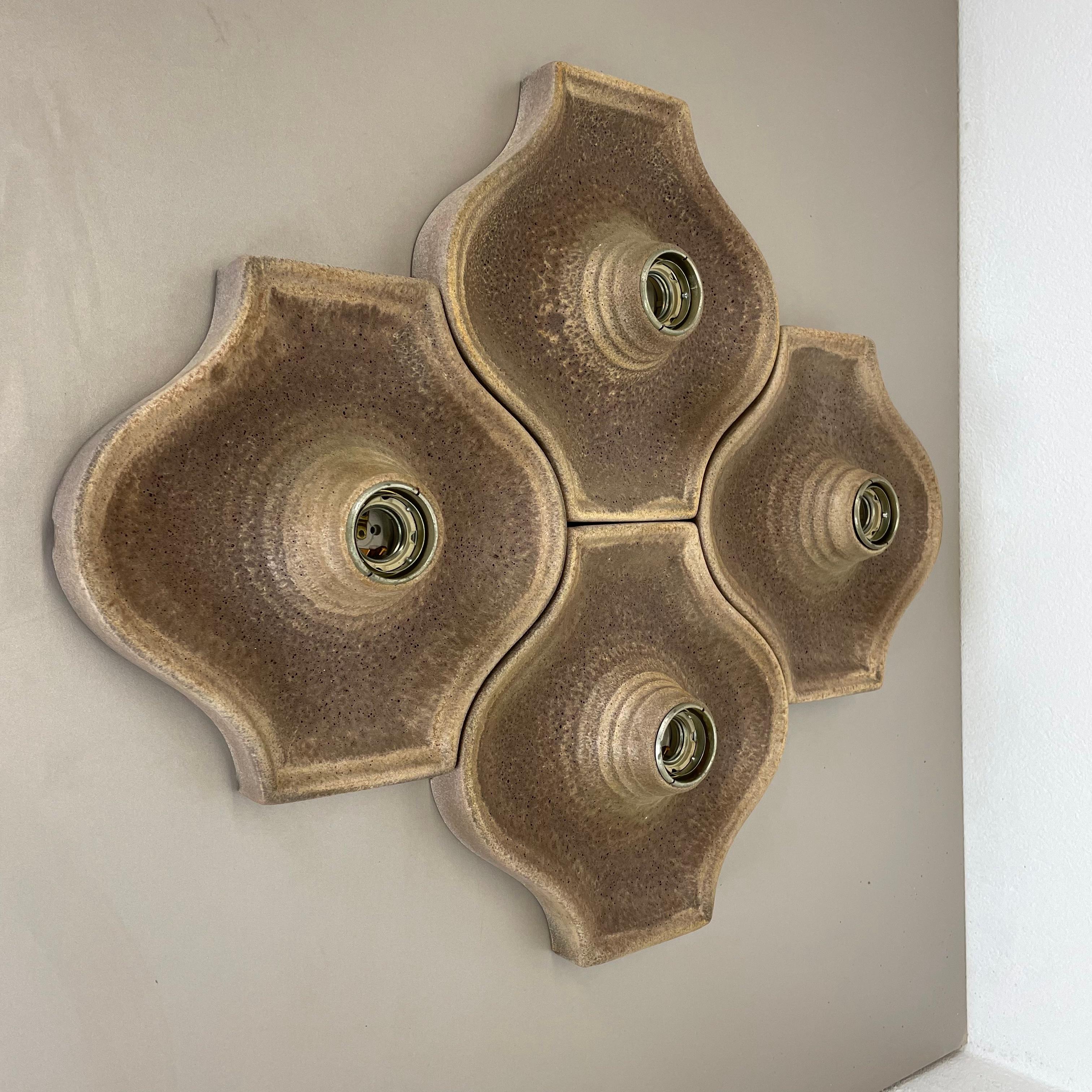 20th Century Set of Four Brown Ceramic Fat Lava Wall Lights by Hustadt Ceramics, Germany 1970 For Sale
