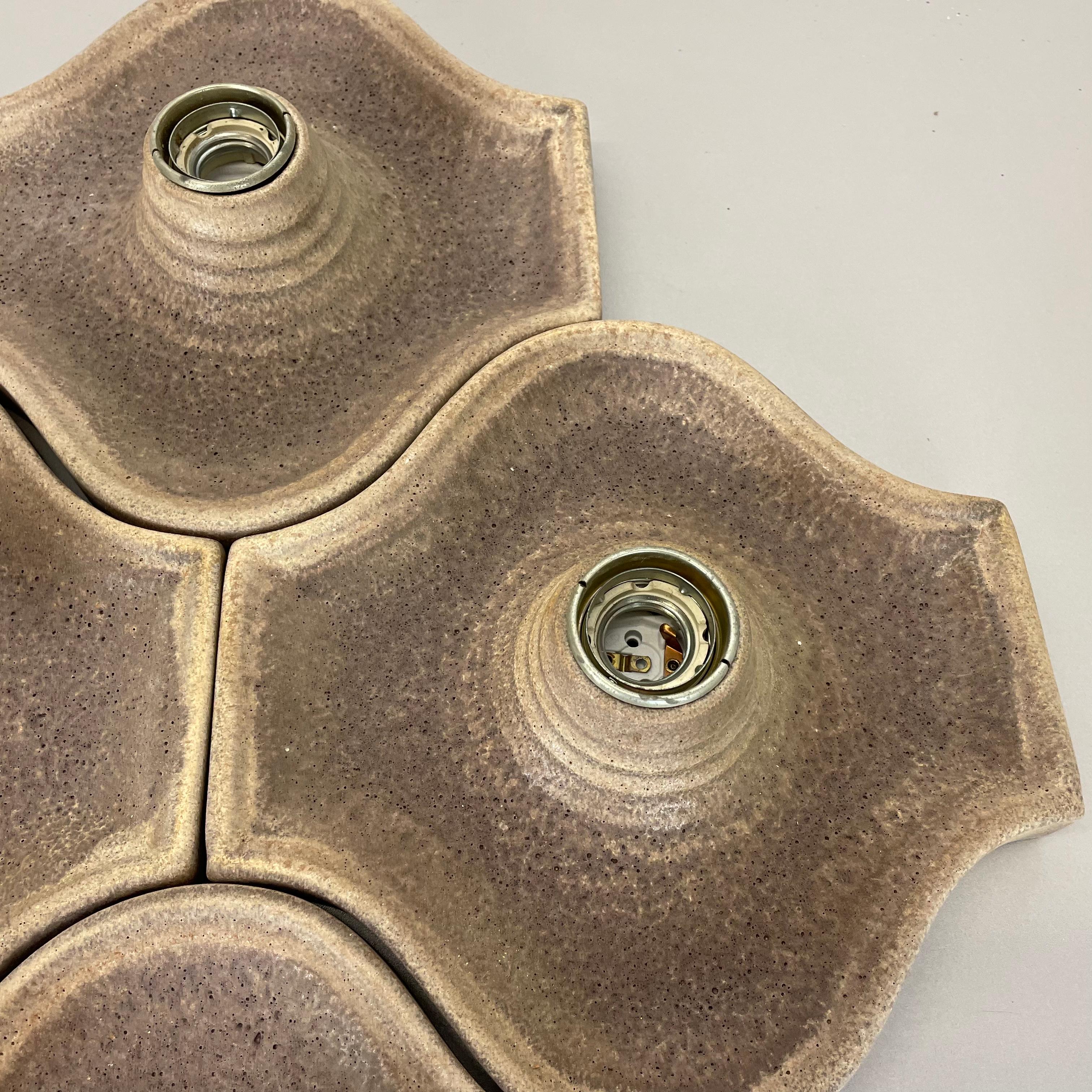Set of Four Brown Ceramic Fat Lava Wall Lights by Hustadt Ceramics, Germany 1970 For Sale 1